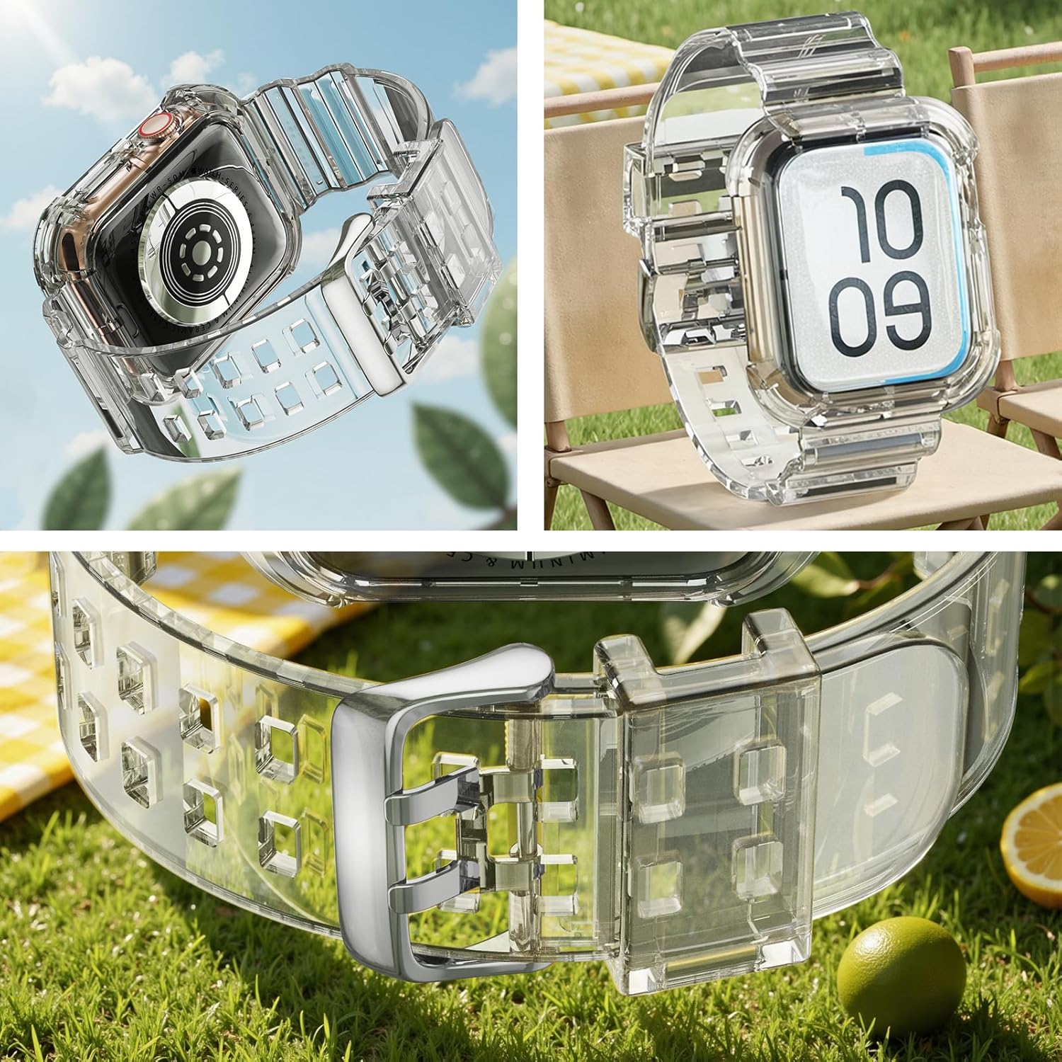 NotoCity Clear Bands for Apple Watch 38mm 40mm 41mm with Transparent Rugged Bumper Case Compatible with Series 9 8 7 SE 6 5 4 3 2 1 (Clear+Clear 38/40/41mm) - Image 3