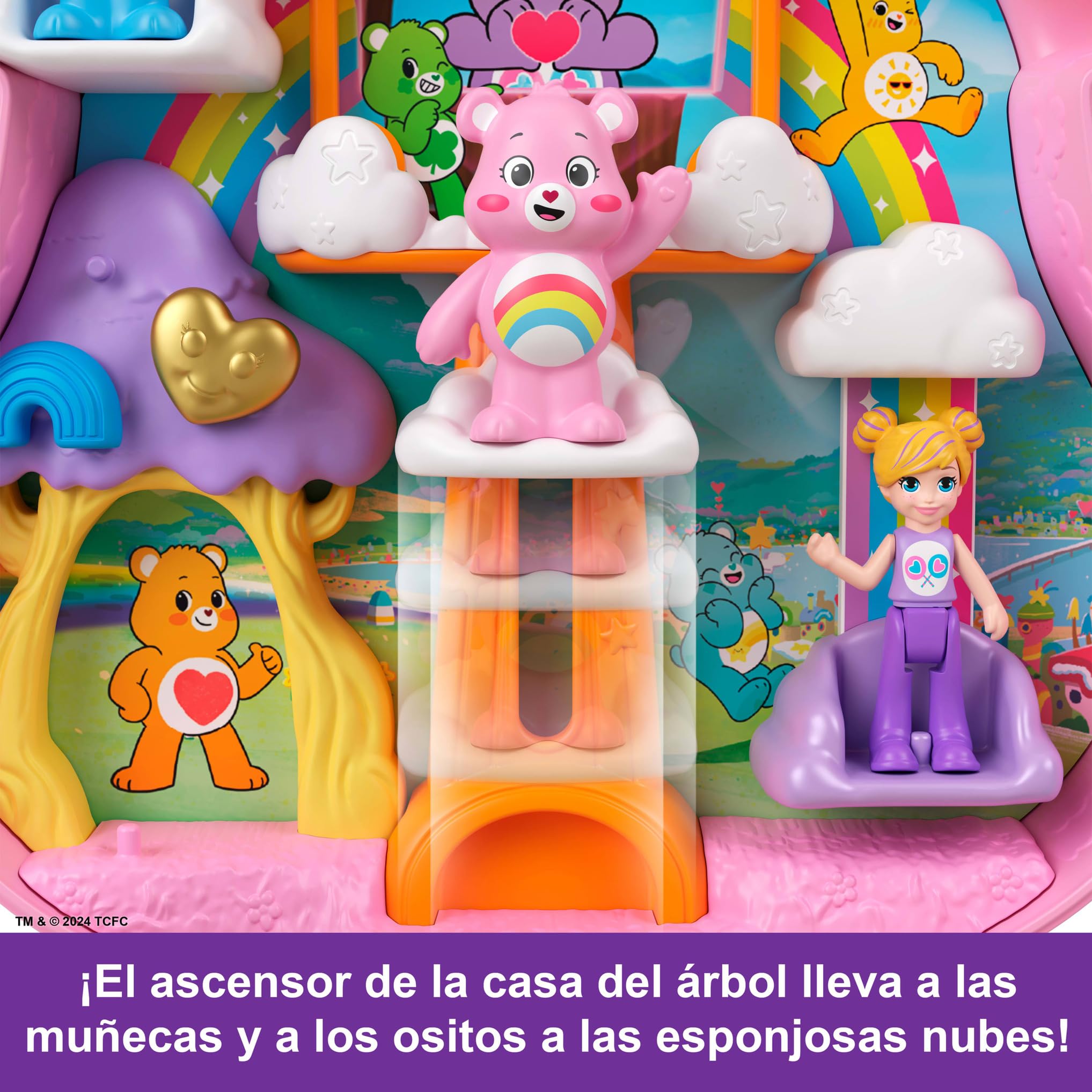 Polly Pocket y los Osos amorosos Conjunto de juego, juguete de viaje con muñecas, coche de juguete y accesorios temáticos, estuche de colaboración, JCC14