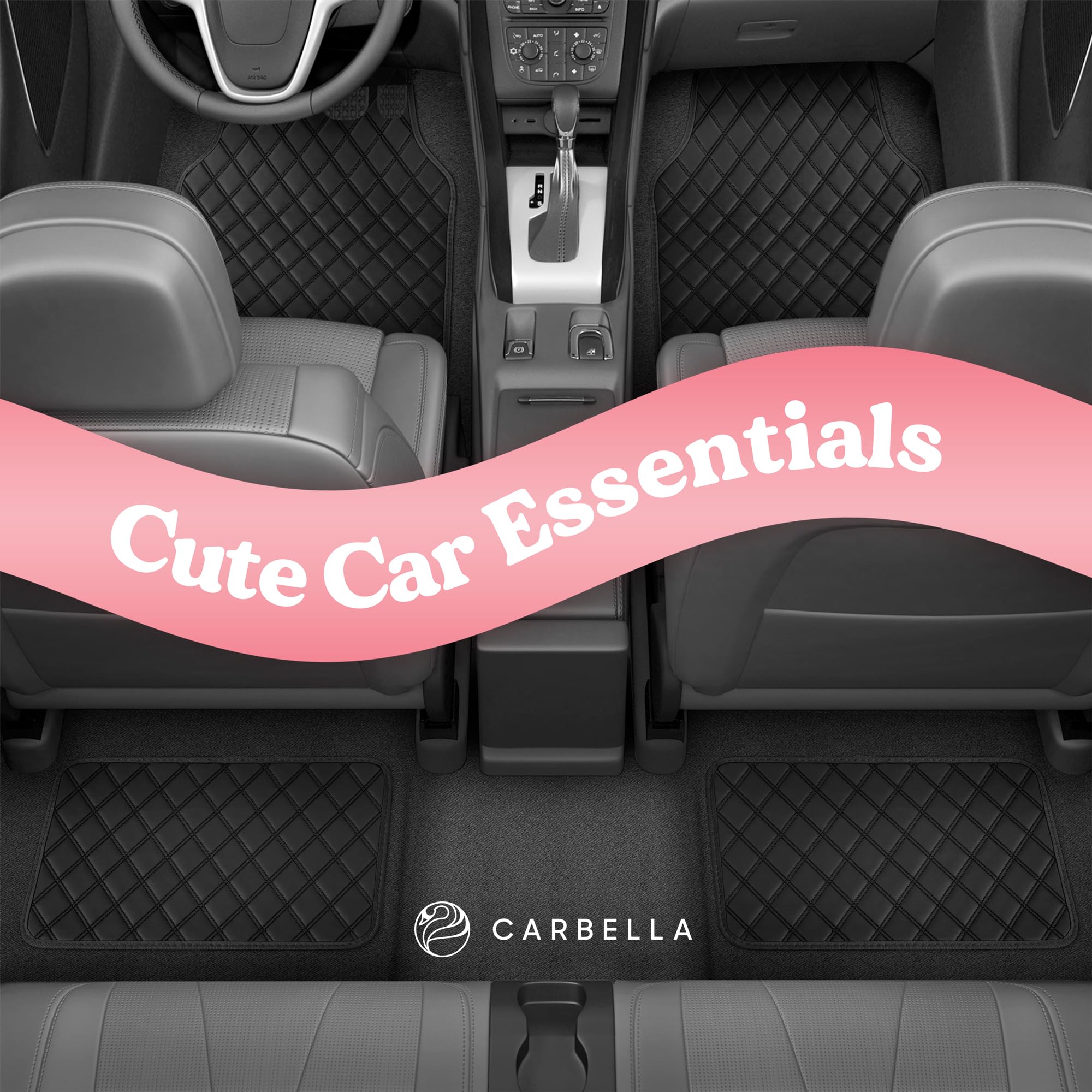 Carbella DiamondLuxe Car Floor Mats Stylish Faux Leather Car Mats with Diamond Stitched Detail and Matching Taping Universally — view 3