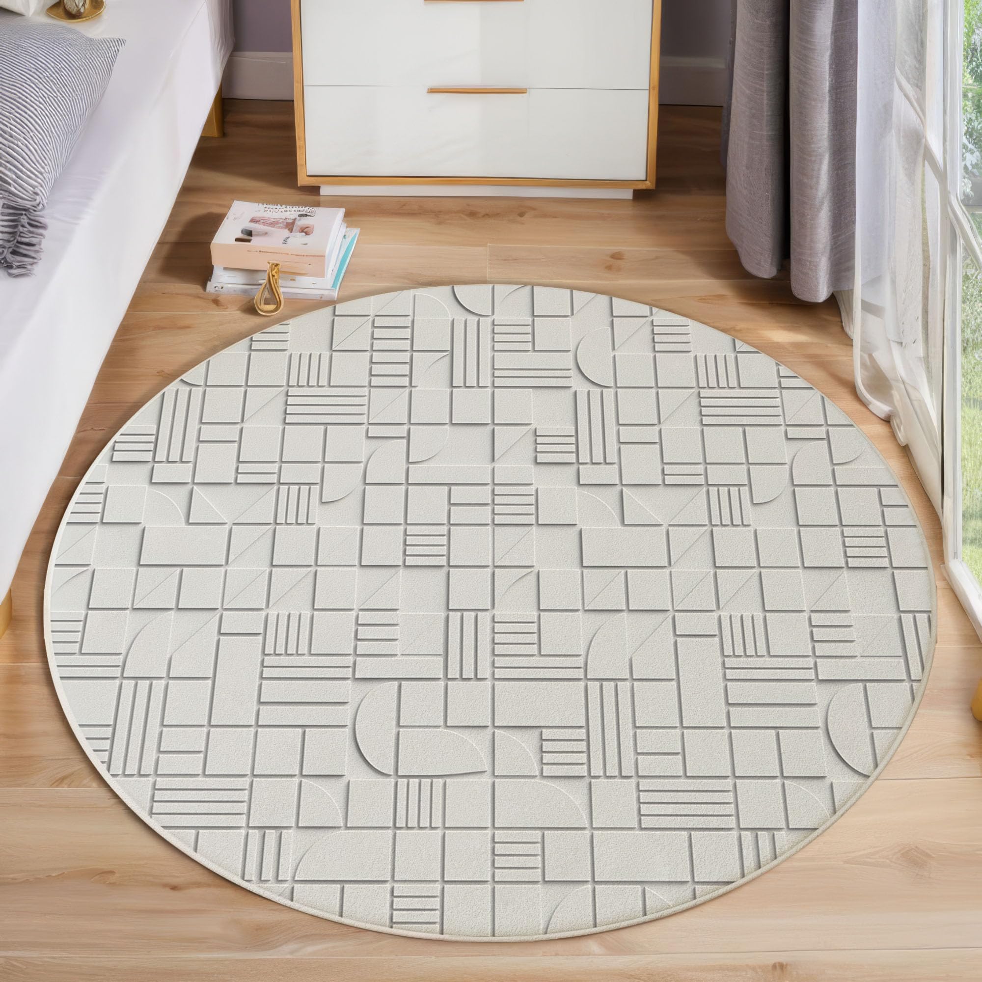 Tapis rond lavable en machine 140cm antidérapant pour salle à manger et salon