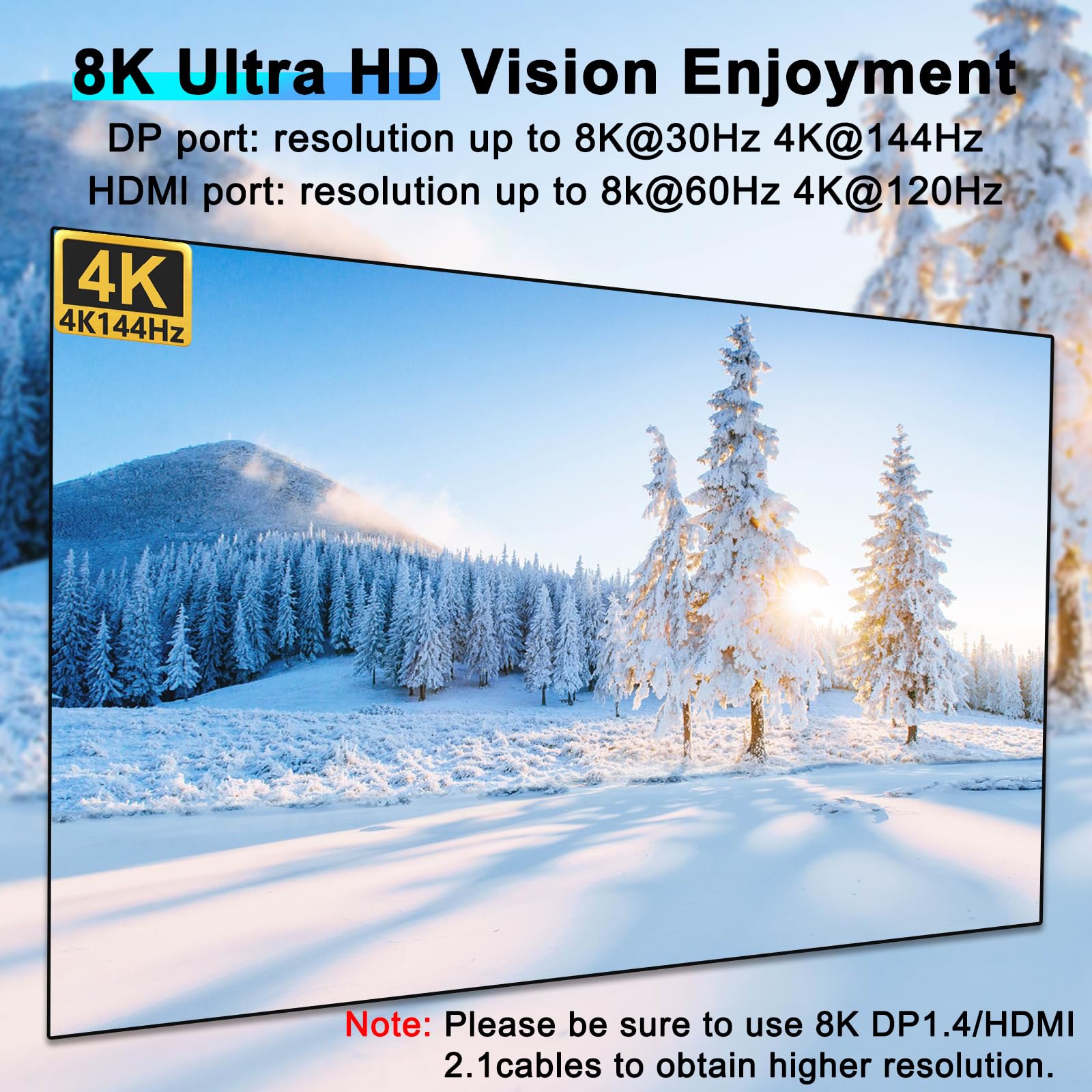 KVM Switch 2 Monitores 4 PC, USB 3.0 Displayport + HDMI KVM Conmutador para dos monitores, Soporta 8K@30, 4K144, 4K60Hz para 4 ordenadores que comparten 2 monitores, teclado y ratón