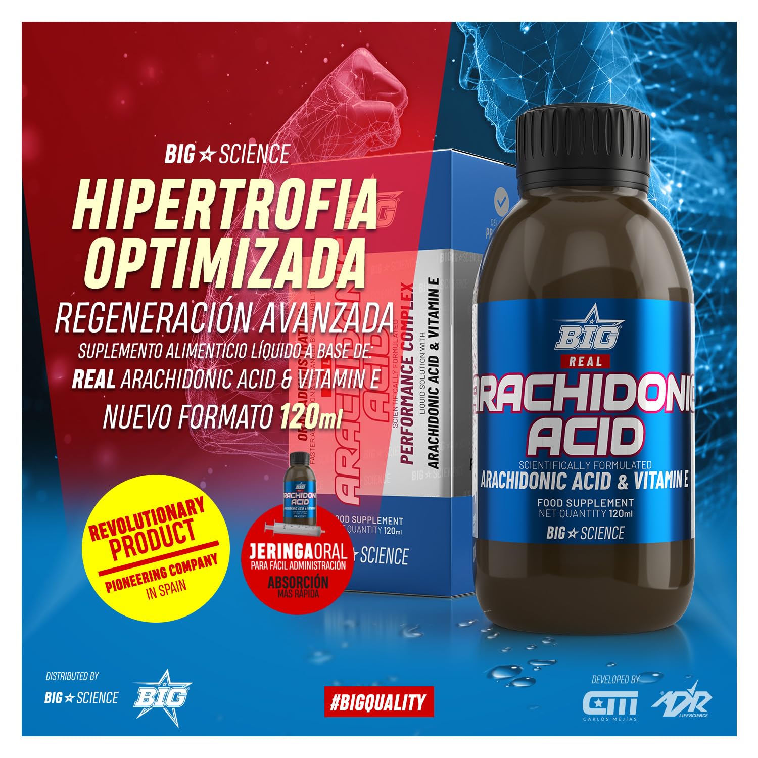 BIG - Ácido Araquidónico + Vitamina E - Suplemento Potenciador de Hipertrofia Muscular - Aumenta Masa Muscular, Ayuda a la Recuperación - Mejora Respuesta Anabólica al Entrenamiento de Fuerza 120 ml