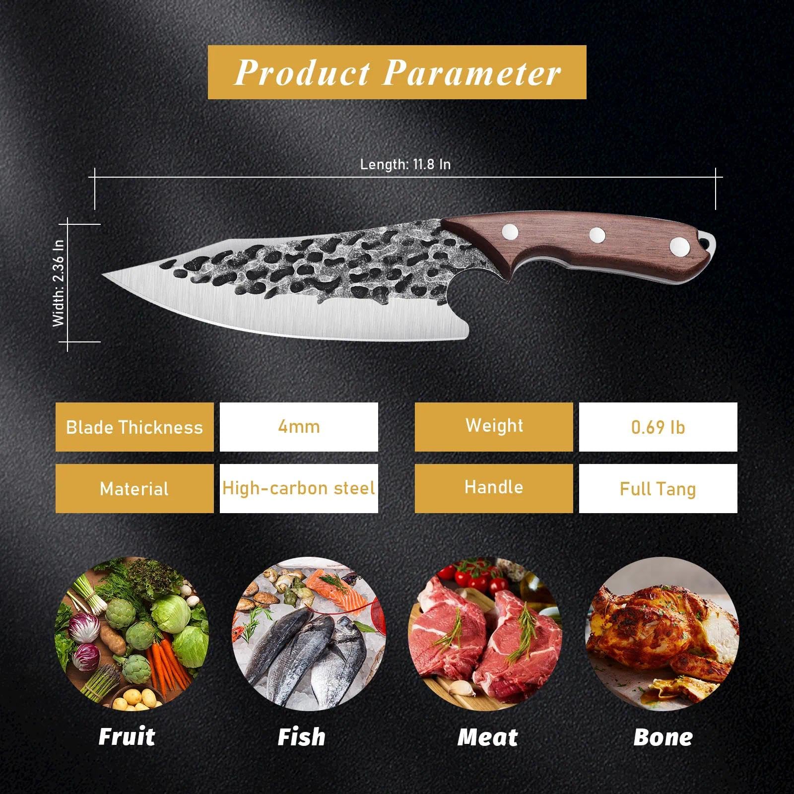 DRAGON RIOT Kochmesser Japanisch Wikinger Messer Handgeschmiedet Chefmesser Profi Küchenmesser Scharf Grillmesser Outdoor Messer mit Scheide für Küche Camping Grill BBQ