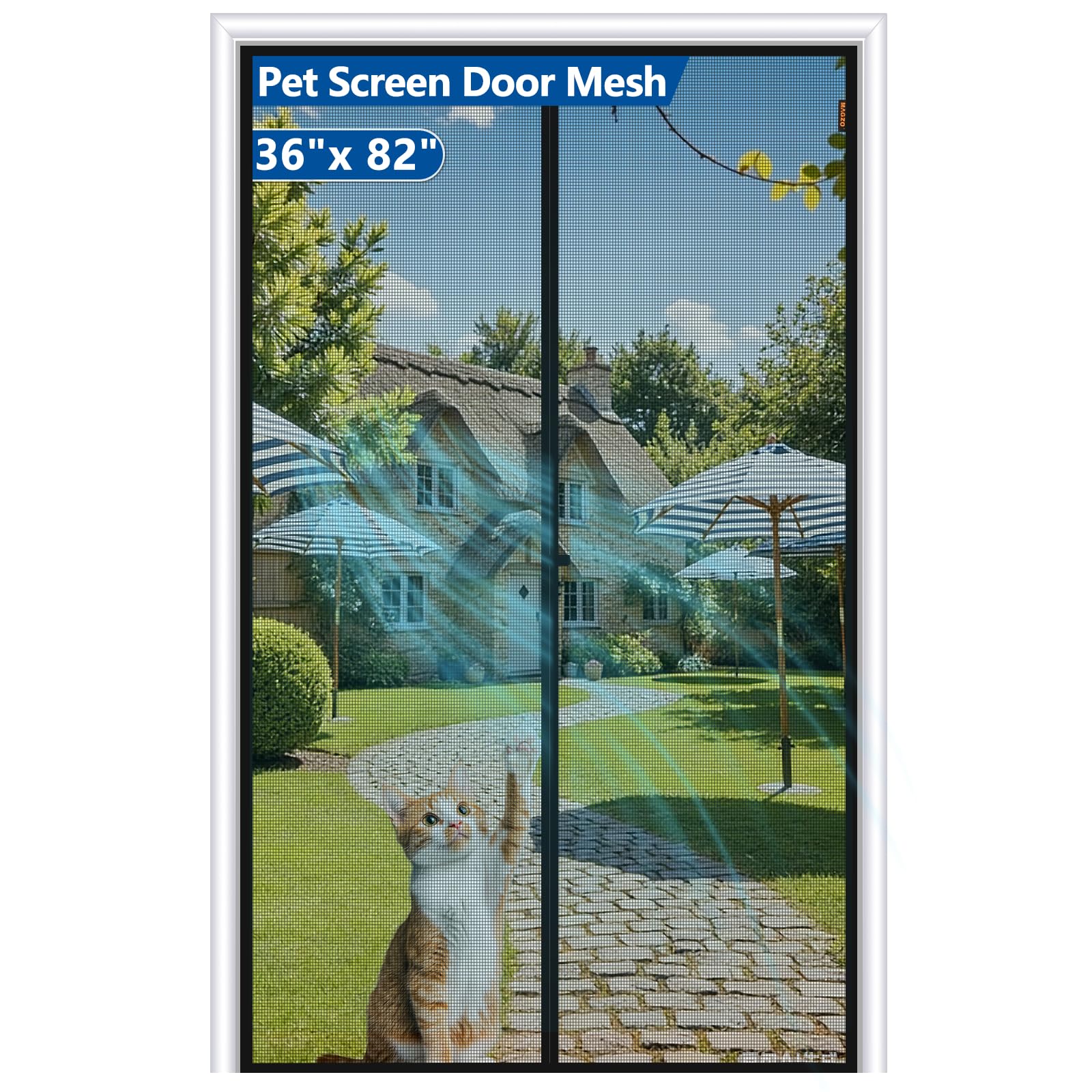 MAGZO Upgraded Pet Proof Magnetic Screen Door Thicker 250g/m² Pet Screen Door Mesh Fit Door Size 36 x 82 Inch, Mesh Size 38" x 83", Heavy Duty Cat Resistant Mesh for Front/Back/Sliding/Patio Door