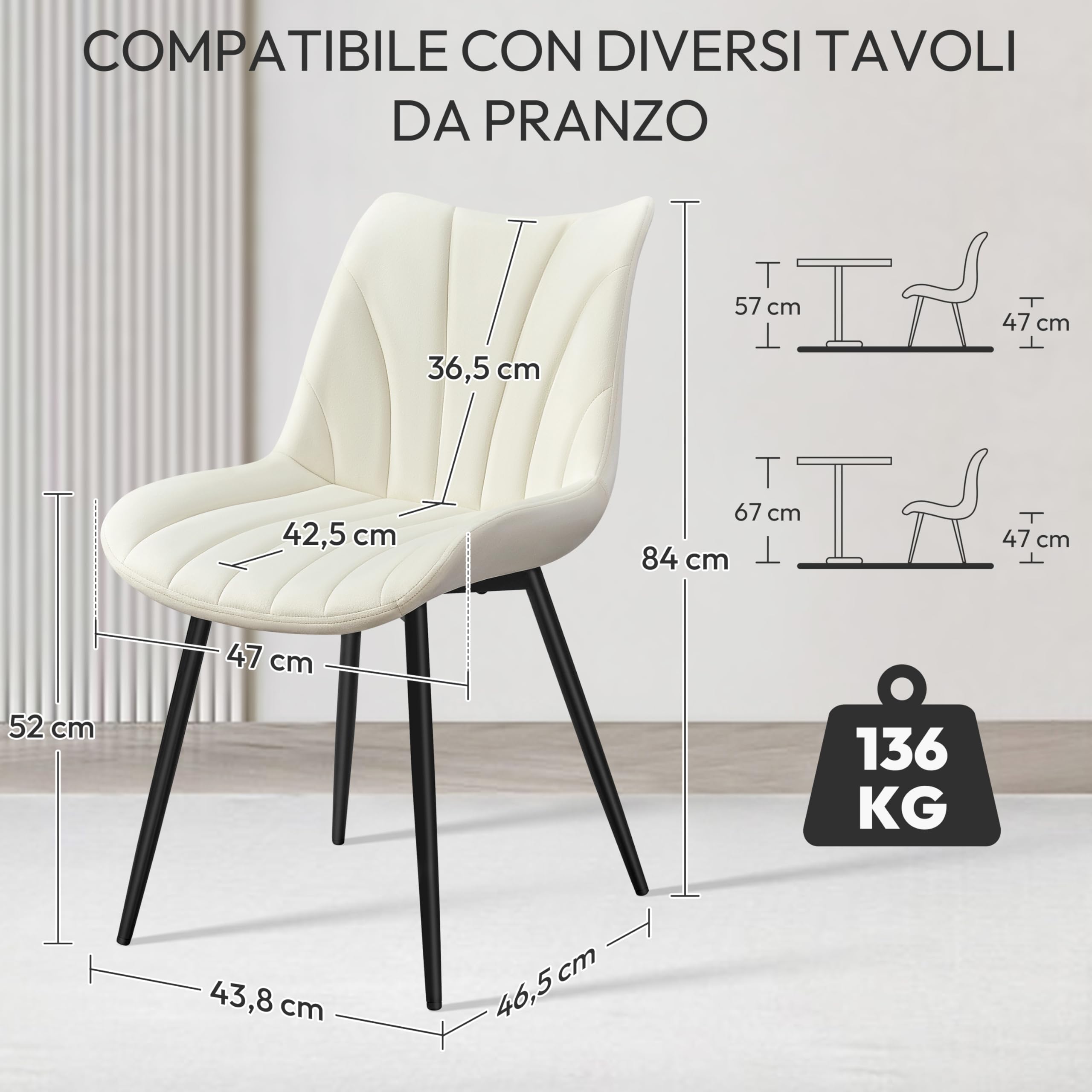 Yaheetech Set di 4 Sedie da Pranzo Moderne in Velluto Sedie Imbottite con Schienale e Gambe in Metallo Senza Braccioli per Cucina Sala da Pranzo e Soggiorno (Beige)