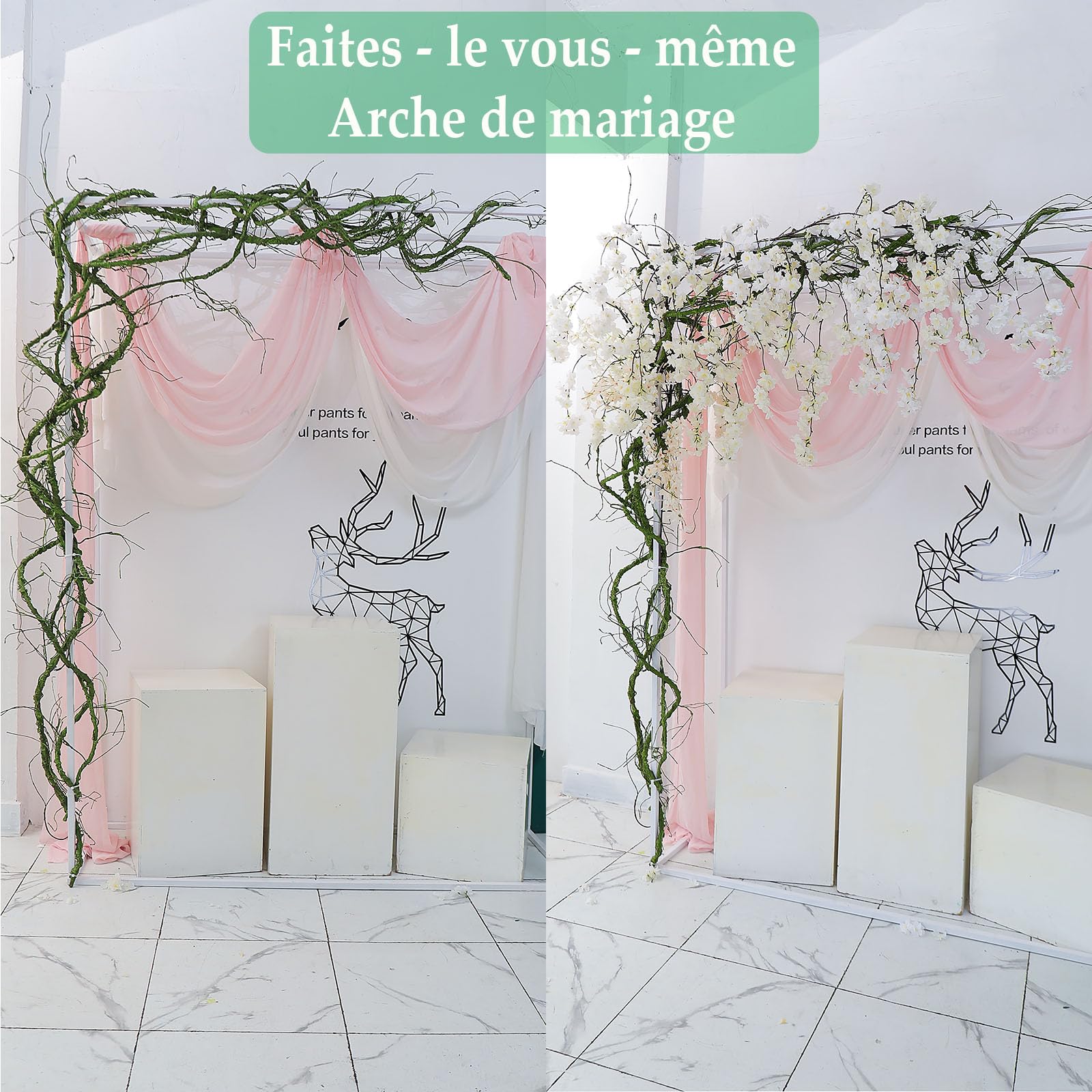 3m Guirlande d'osier Artificielle Flexible imitant Un Tronc d'arbre, ornée de Fleurs de Cerisier et de Vigne. Idéale pour décoration Murale, Porte d'entrée ou Terrarium pour Reptiles. (Vert)