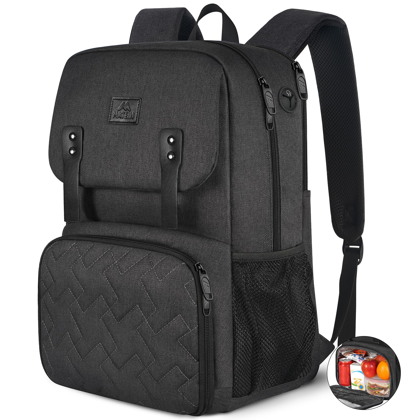 Lunch Backpack for Men, Insulated Work Backpack with Lunch Compartment, Large Padded Laptop Bag Fits 15.6 Inch Computer, Water Resistant Business Pack with Luggage Strap, Office College Use