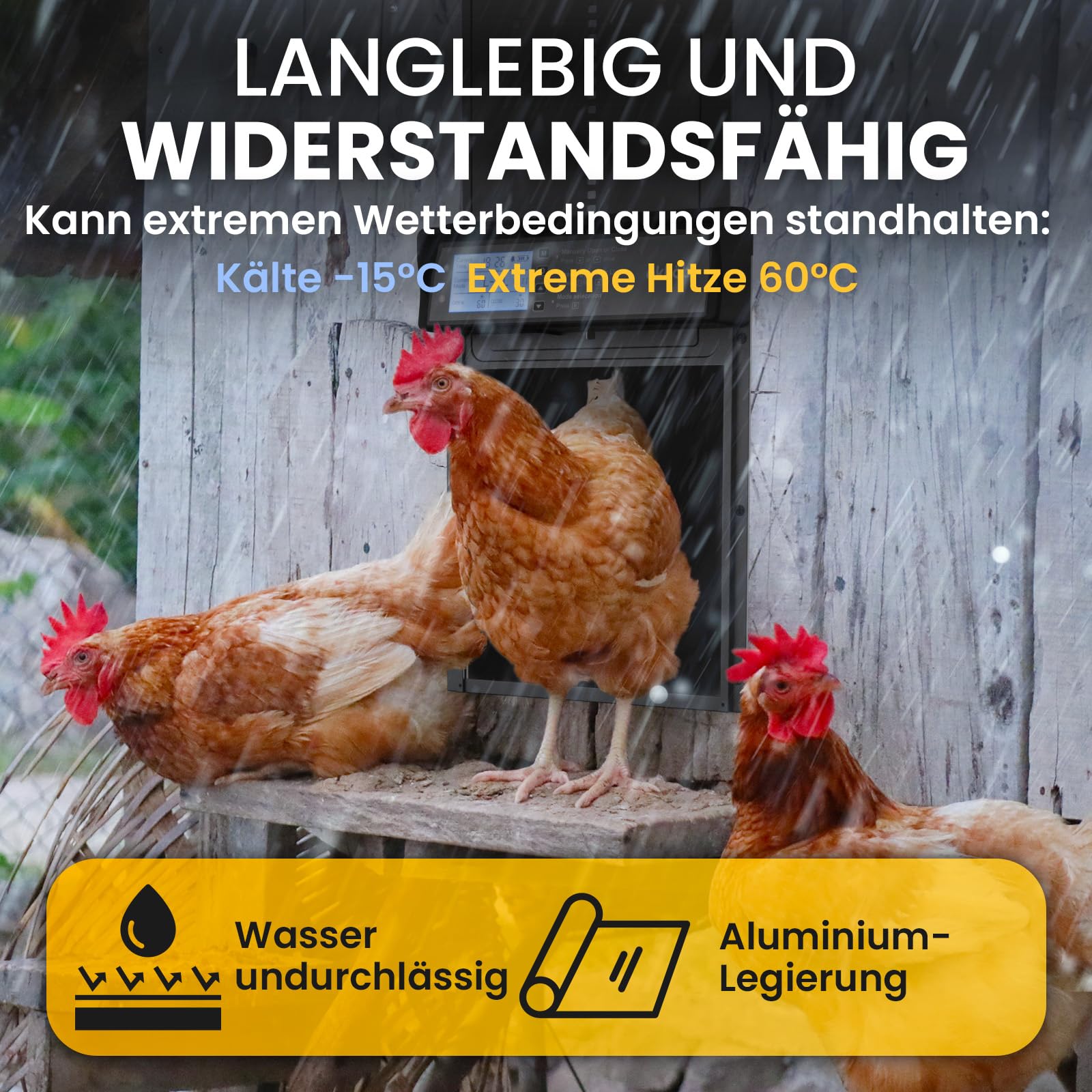 Okkobi Hühnerklappe Automatisch Solar - LCD Display - Automatische hühnerklappe mit Fernbedienung, Lichtsensor & Timer - Sicherheit & Seelenfrieden: Sicherheitsmechanismus - 5 Jahre Schutz