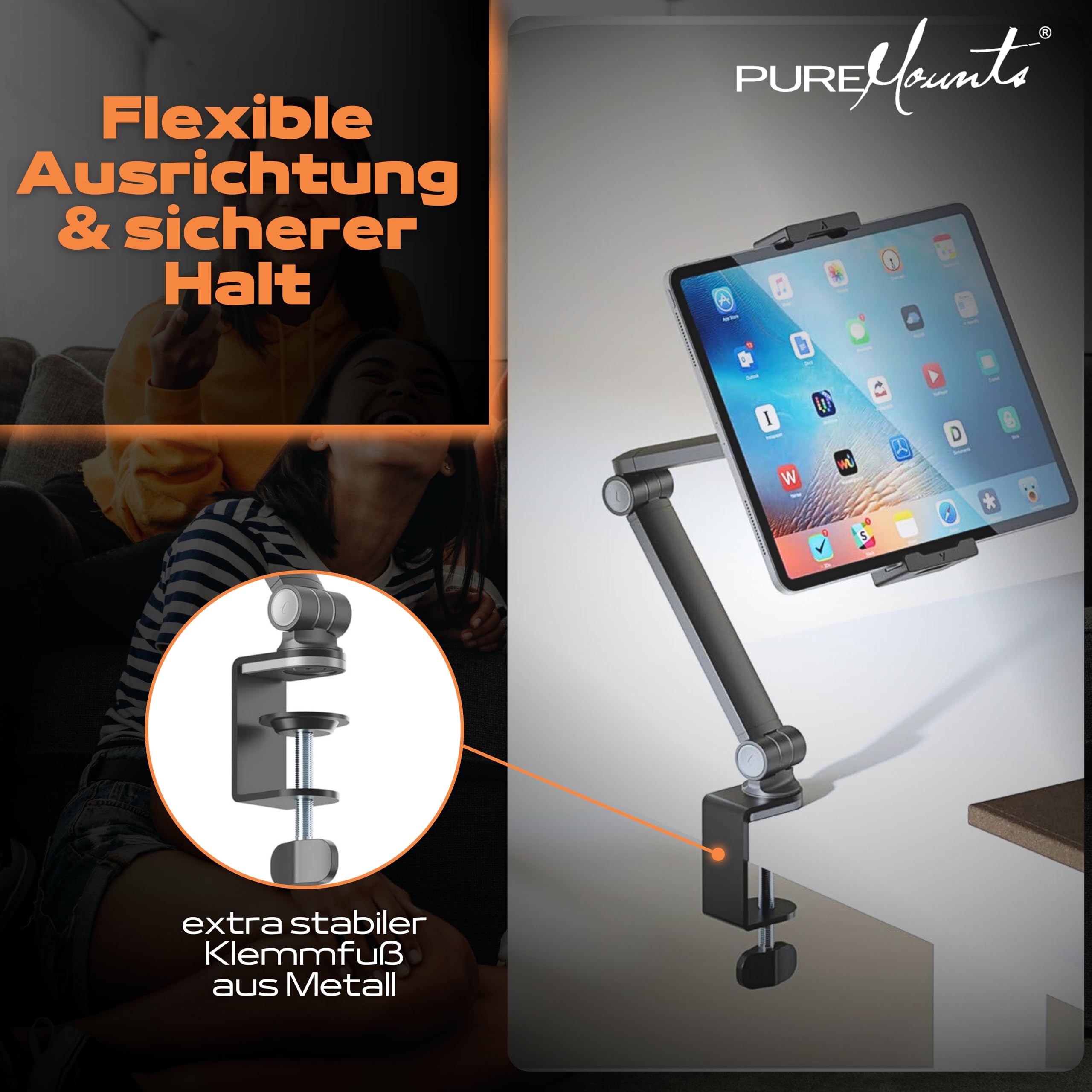 PureMounts® Tabletstandaard, 4,7 tot 12,9 tablets, 360° draaibaar, tot 1 kg draagkracht, siliconen pad, zwart PureMounts® Tabletstandaard, 4,7 tot 12,9 tablets, 360° draaibaar, tot 1 kg draagkracht, siliconen pad, zwart