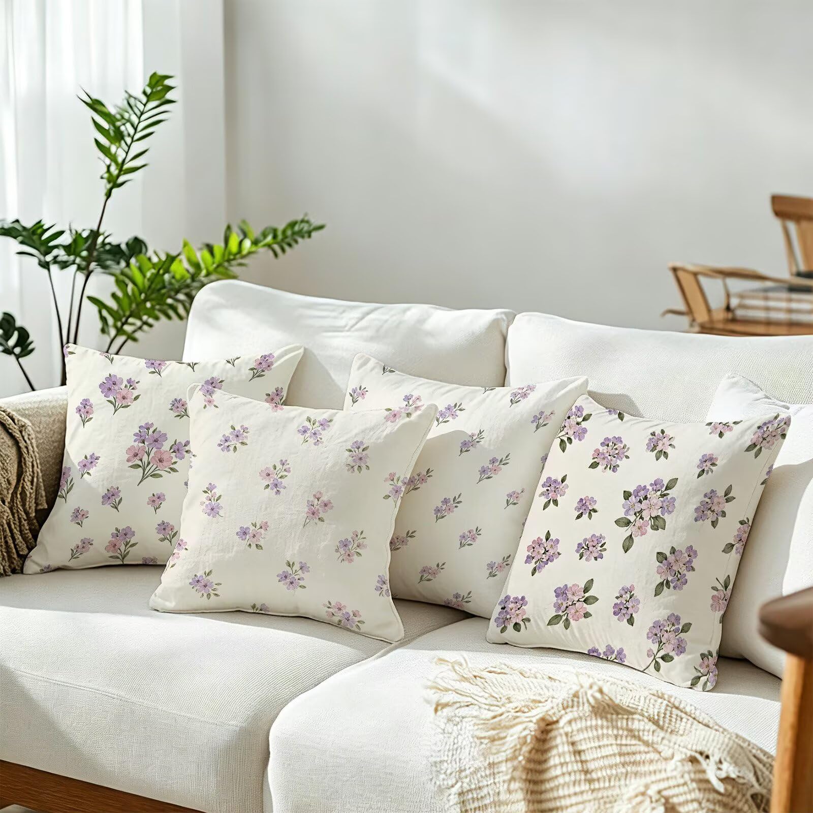 Viola Federe Cuscini Divano 60x60cm, Cuscini da Esterno Set de 4, Cod-186 | Velour Copricuscini Decorativi Letto Arredo, per Letto, Soggiorno, Giardino, Esterno, Casa Decorazione Set di 4 Fiore