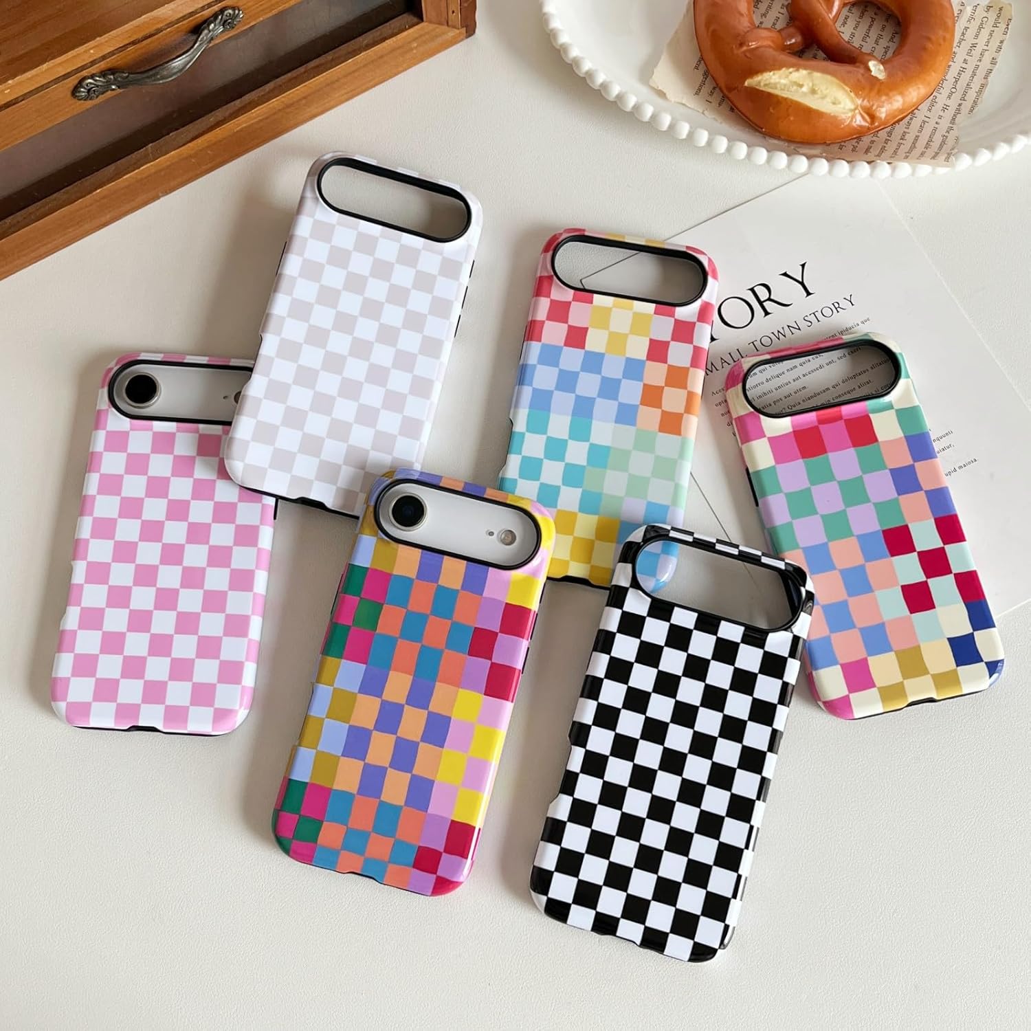 Compatible with iPhone 17 Air Case Cute Aesthetic Checkerboard Checkered Phone Case for Women Girl Shockproof Slim TPU and Hard PC Protective Cover (Antique White) - Image 3