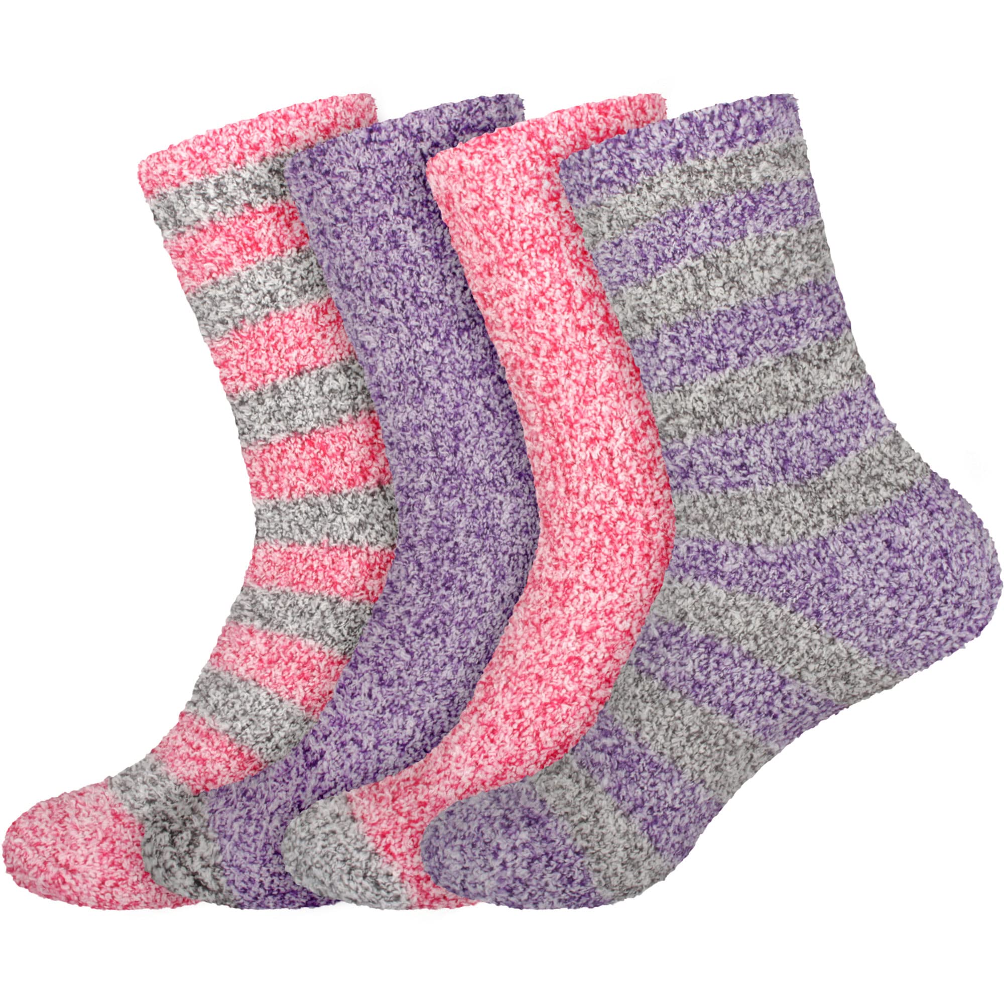 BambooMN Women's Soft Fuzzy Warm Cozy Striped Solid Socks - 4 Pair Value Packs