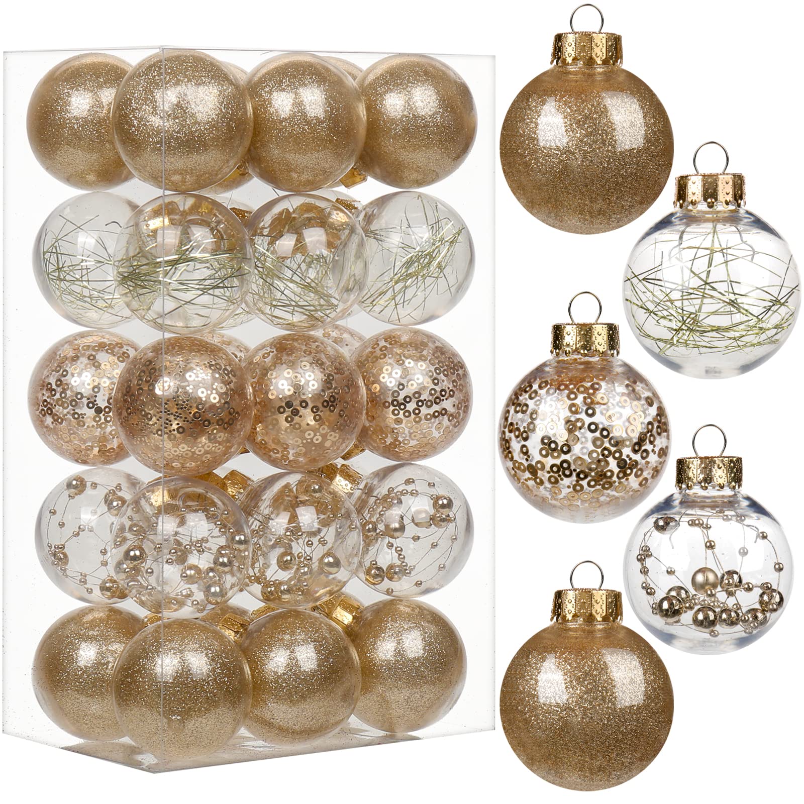 Boules de Noël de 5,1 cm champagne et transparentes, l'élégance incassable pour vos fêtes