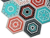 Vista 4 de Dundee Deco Panel de pared 3D de PVC con mosaico hexagonal de imitación multicolor, 3.2 pies x 1.6 pies (38.2 in x 19.3 in), decoración de paneles