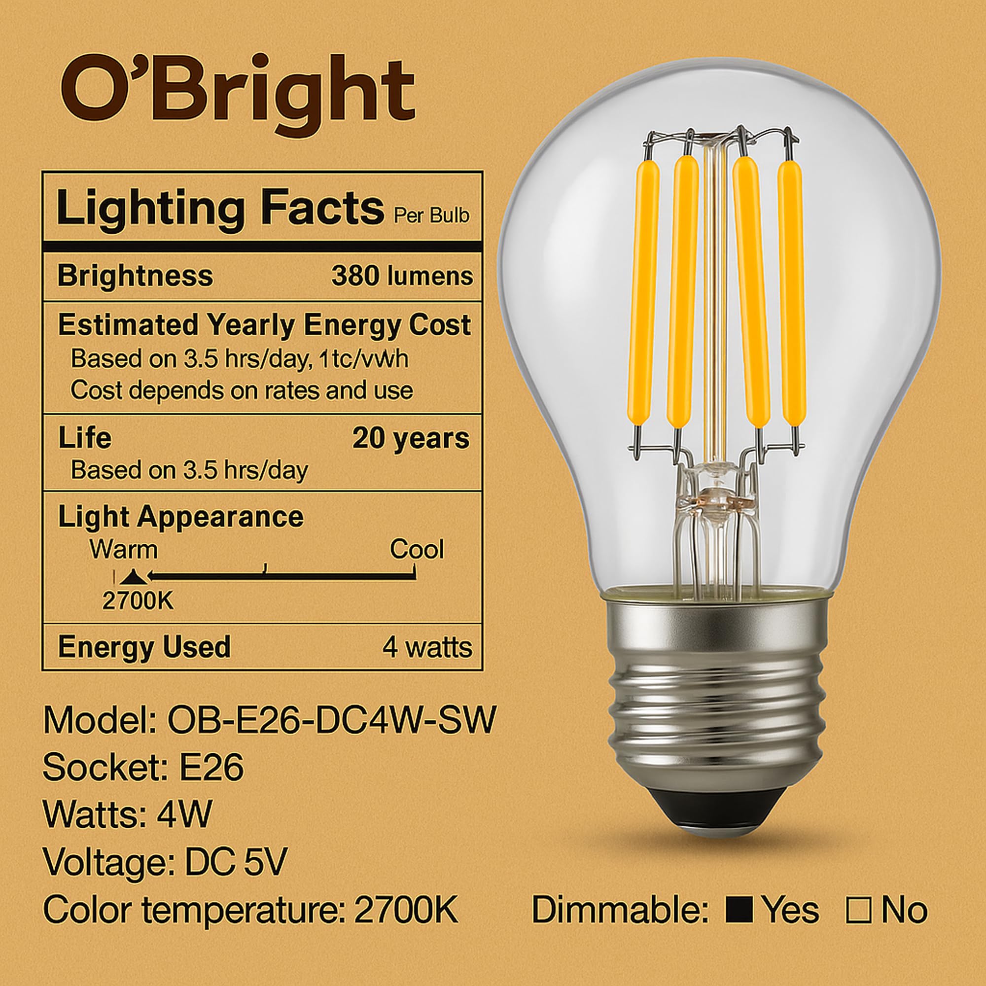 O'Bright 5V LED Light Bulbs (E26-4W): Amazon.com: Tools & Home