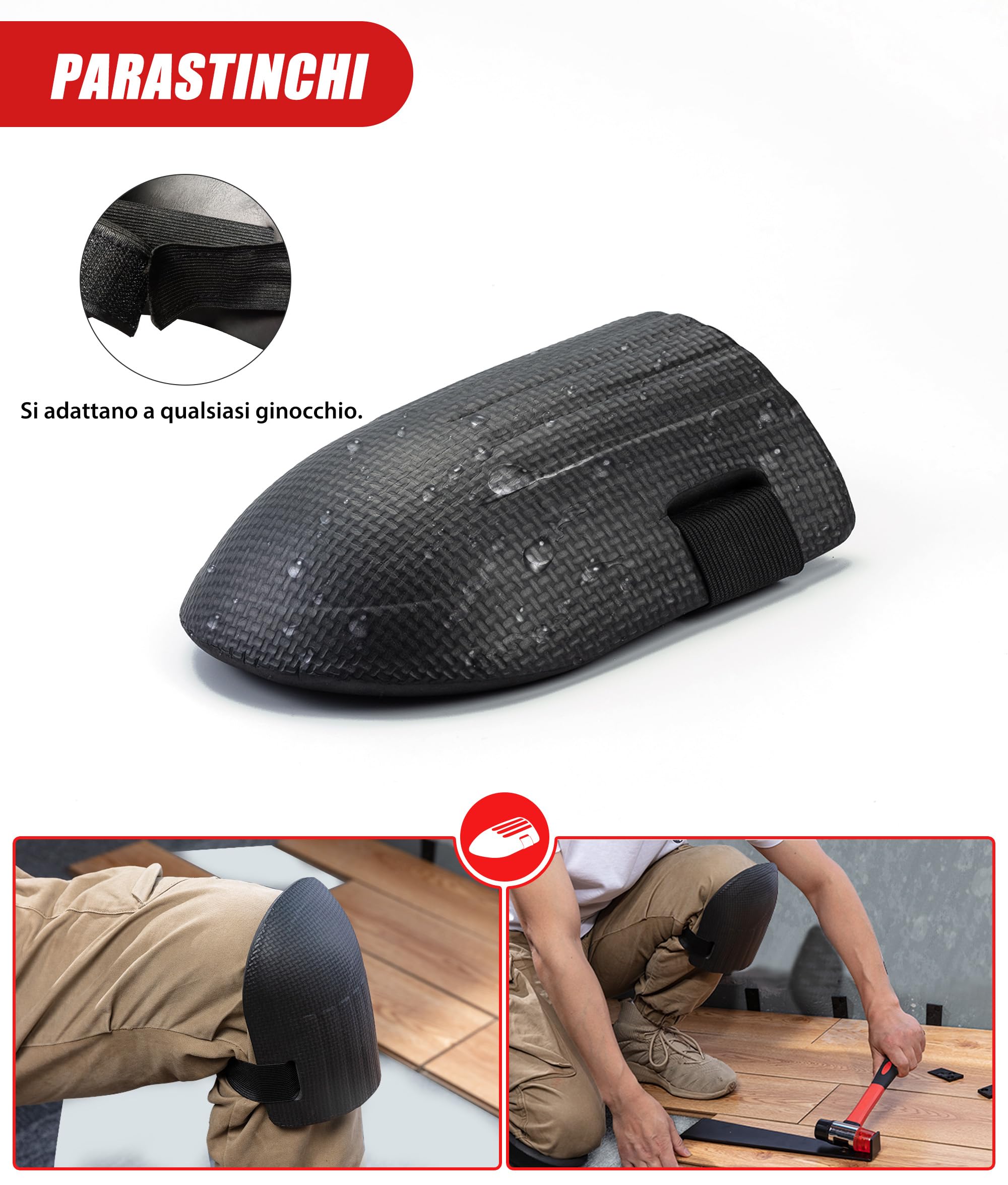 EZARC Kit di strumenti per pavimenti in laminato rinforzato, con martello a doppia faccia, barra di trazione pesante, blocco di battitura, ginocchiere, cuneo e 50 distanziatori per pavimento.