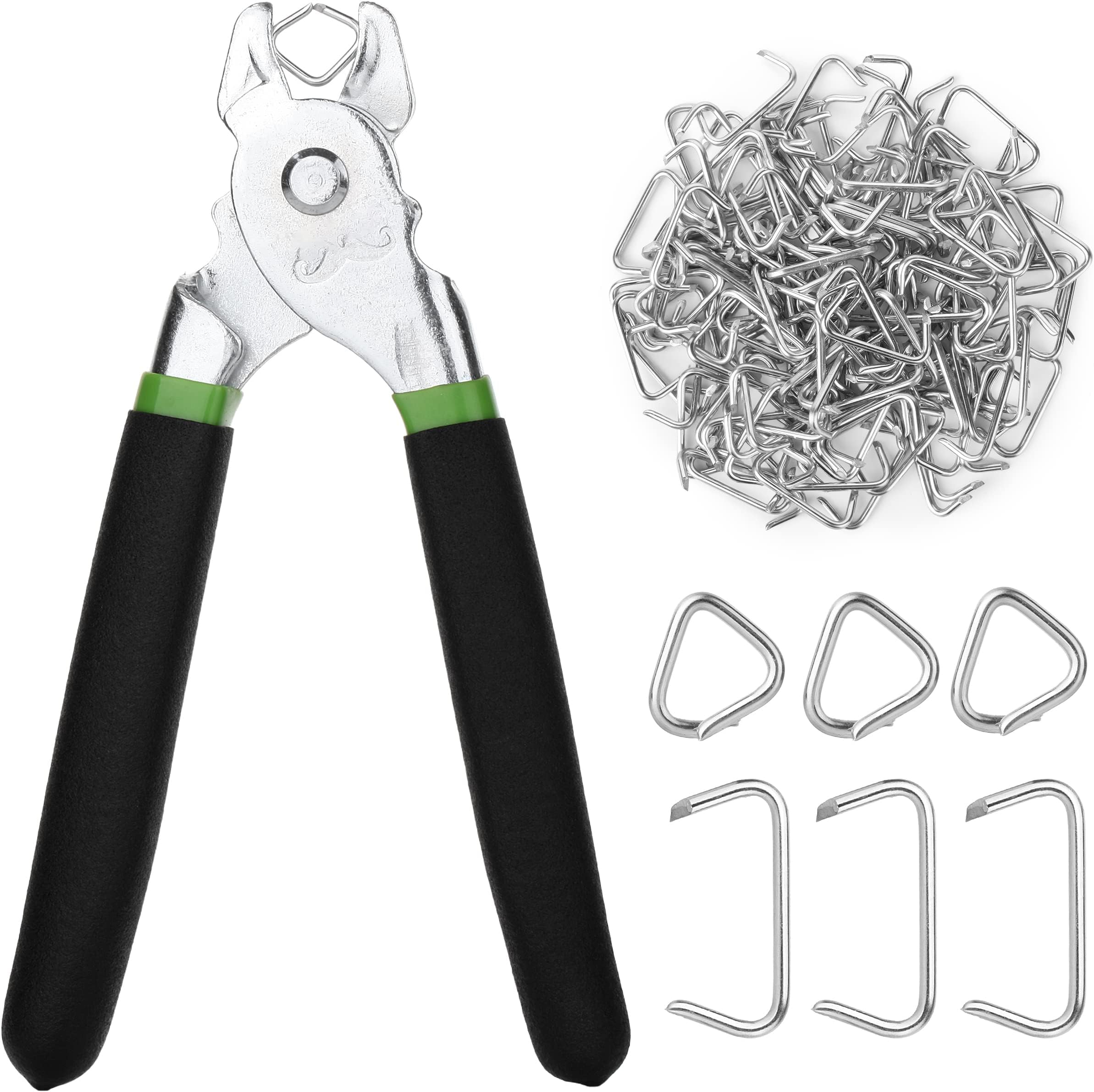TERRIFI Hog Ring Pliers Kit, 300 Pack 3/4" Galvanized Hog Rings with 1 Pliers, Ideal for Upholstery, Fencing & More