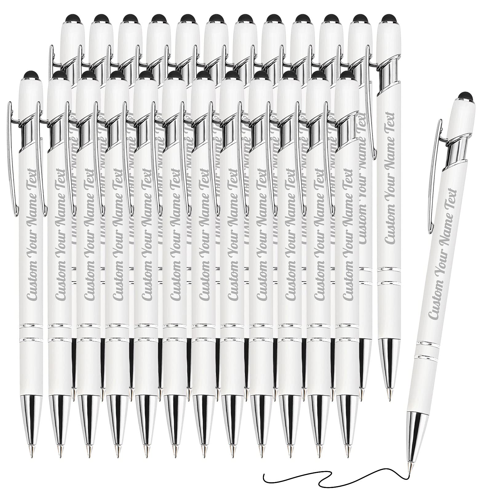24PCS Personalised Pens Bulk with Name Free Engraving,Custom Ballpoint Pens with Stylus,Engraved Text Message Logo,Customised Gifts for Business,Graduation,Wedding,Birthday,Christmas-Black Ink — image 1