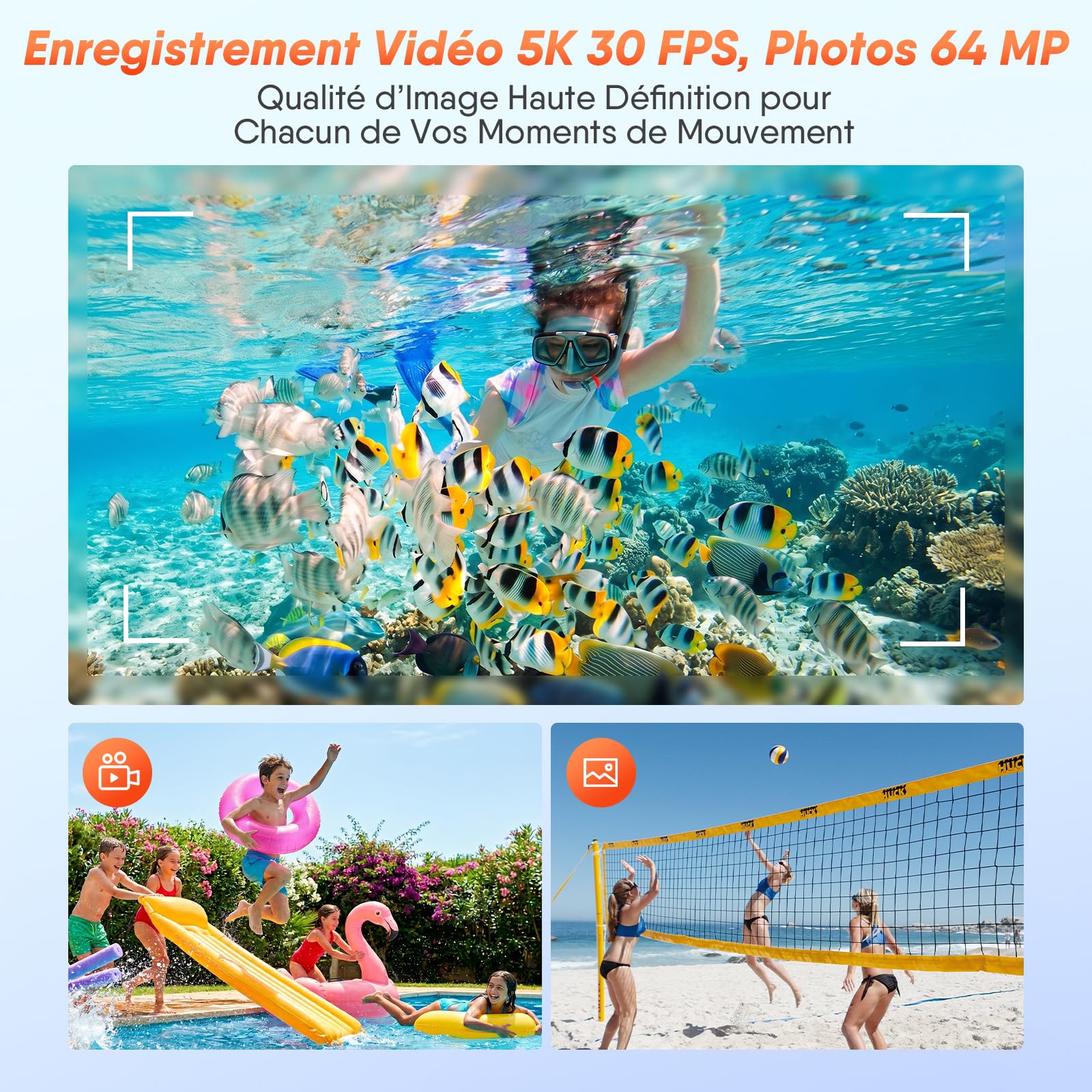 Appareil Photo Numérique Étanche, Rollei Sportsline 64 Pro Camera sous-Marine 5K 64MP Caméra Imperméable avec Capteur Sony 21MP Zoom Numérique 18X pour Plongée Natation Appareil-Photo-Caméra