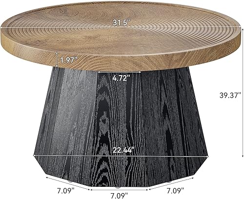 Miniatura 3 de LITTLE TREE Mesa auxiliar redonda para sala de estar, mesa central de granja de 31.5 pulgadas, mesas de té redondas modernas de madera para oficina,