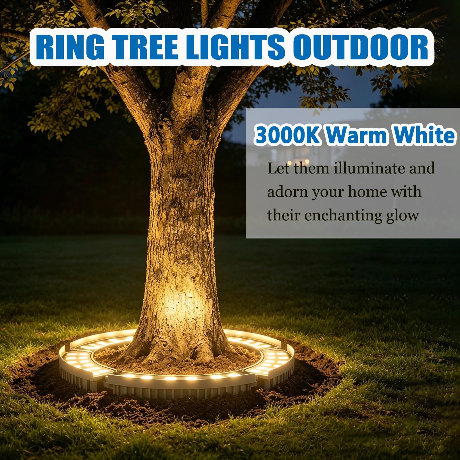 Transformador de Luces de Anillo LED para Árbol, Iluminación Exterior de Bajo Voltaje Impermeable para Jardín y Árboles, Focos LED de Paisaje Blanco Cálido con Estaca(7 lights)