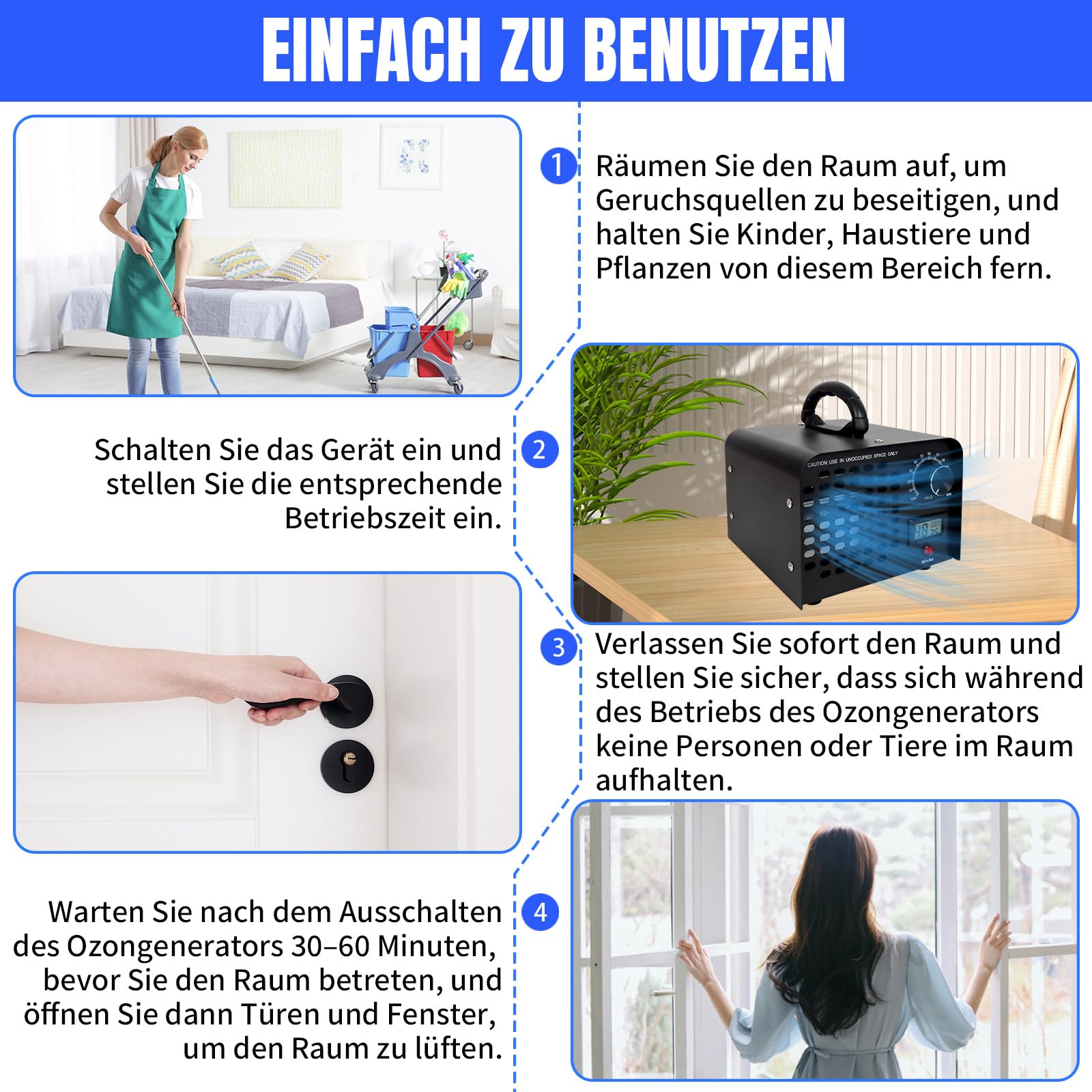 LPQCccY Ozongenerator, 60000mg/h Ozongerät, 120 Min Timer Ozon Luftreiniger, Intelligente Überwachung des Raumklimas Temperatur Ozonisator, Ozone Generator für Auto Wohnung Küche Garagen Gerüche