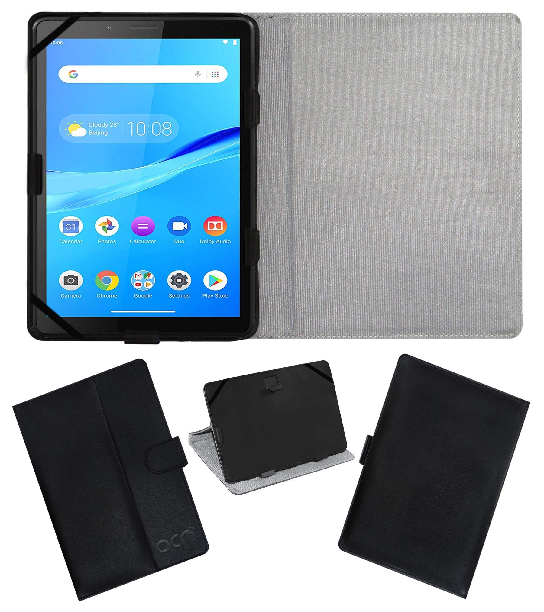 Acm Leather Flip Flap Case Compatible with Lenovo Tab M7 Tablet Cover Stand Black