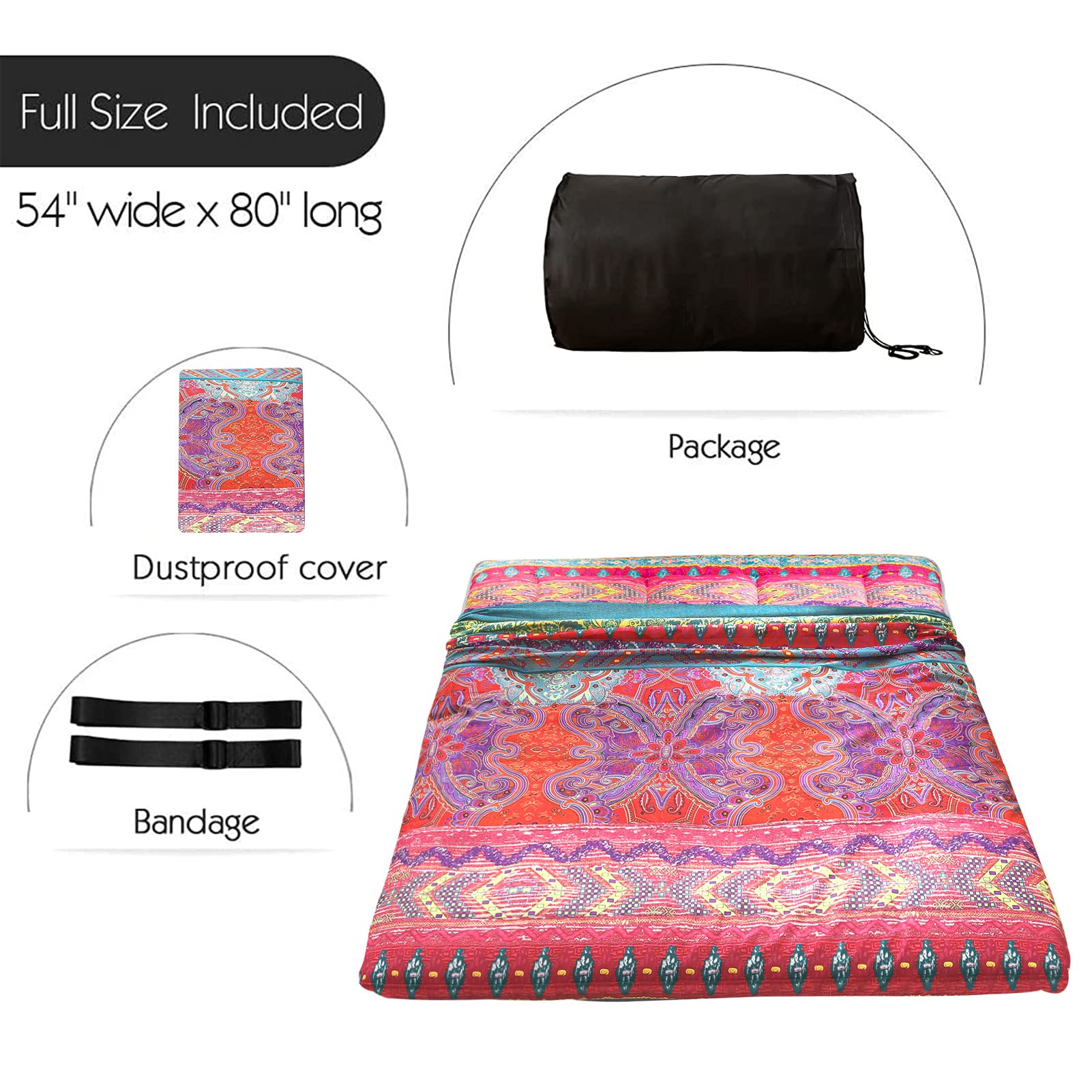 Condition photo showing New/Like New for maxyoyo full size futon mattress floor bed, japanese floor mattress foldable mattress floor couch portable bed sleeping mat mattress pad soft mattress topper, bohemian b