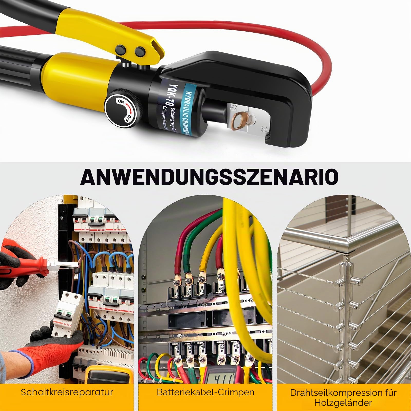 Hydraulische Crimpzange Draht Batterie Kabelschuh Terminal Crimpzange 9 Dies 4-70mm² 100KN Hydraulische Crimper Set Crimpzange 9 Schneideisen für Kupfer Aluminium Kabelschuhe