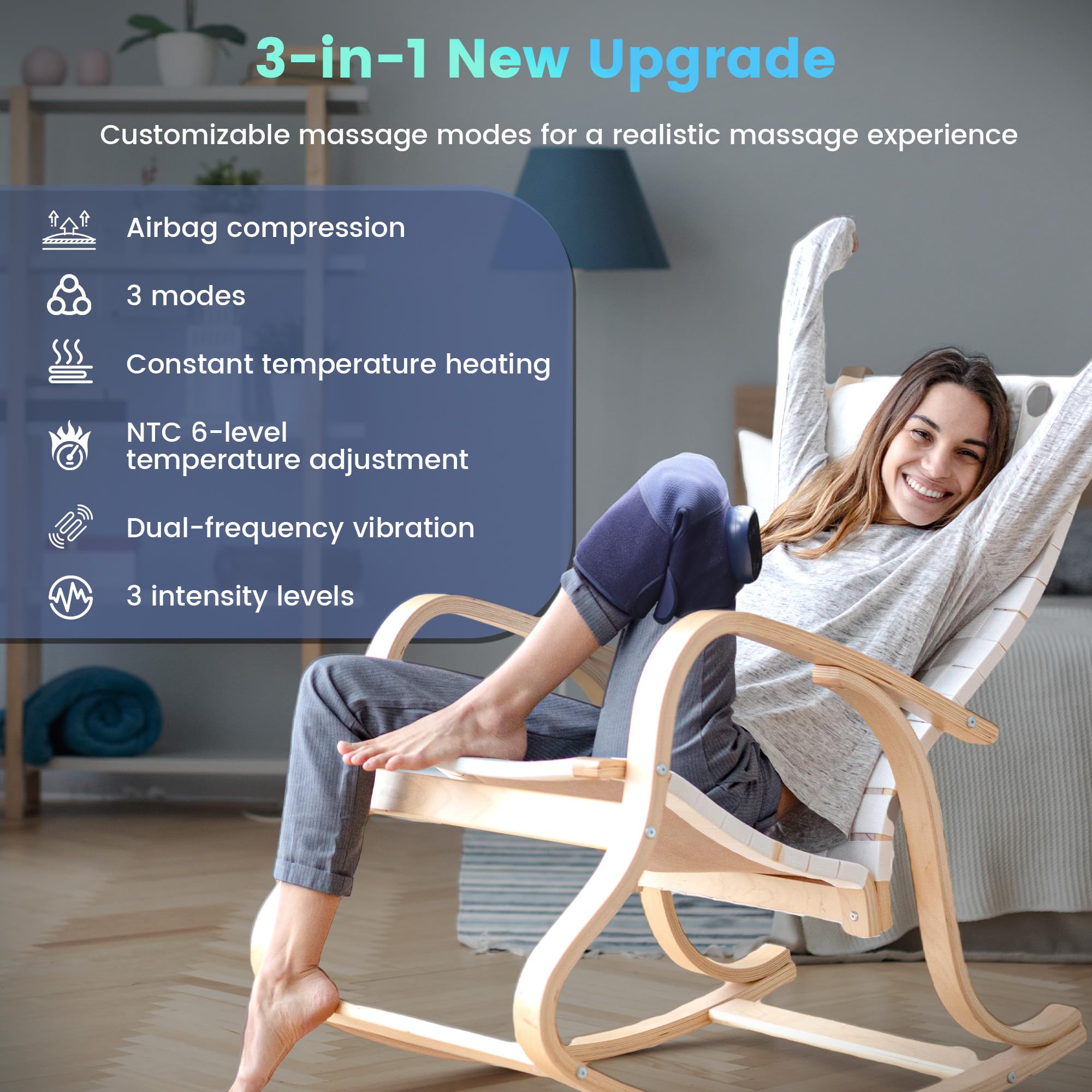 Creliver Knie Massagegerät Wärmetherapie & Vibrations-Airbag–Wiederaufladbar als Kniewärmer, Kniepolster oder Kniebandage–Einstellbare Größe gegen Knieschmerzen, Arthritis, Steifheit & Muskelschäden