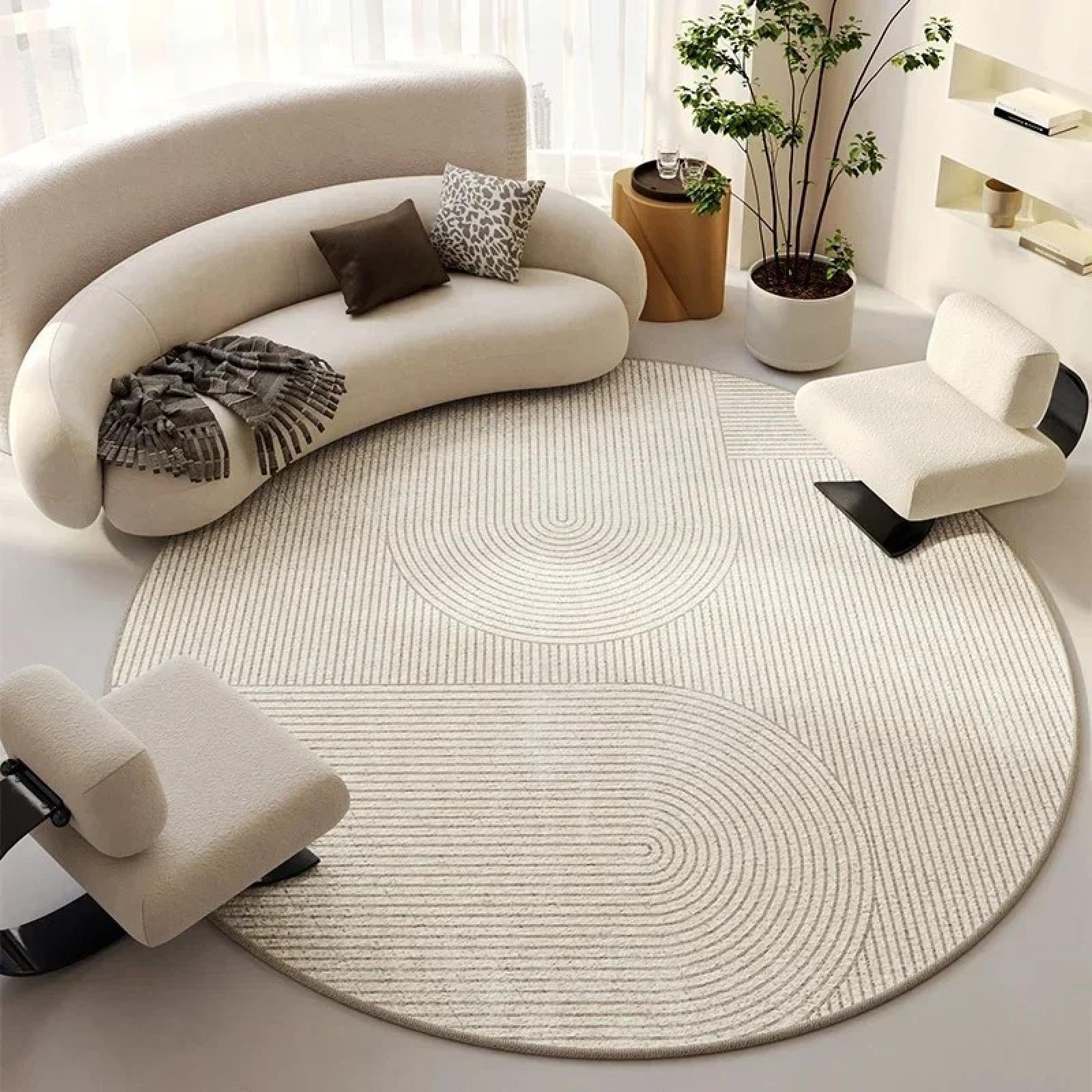 Tapis rond minimaliste français grand salon et chambre poils bouclés 80cm