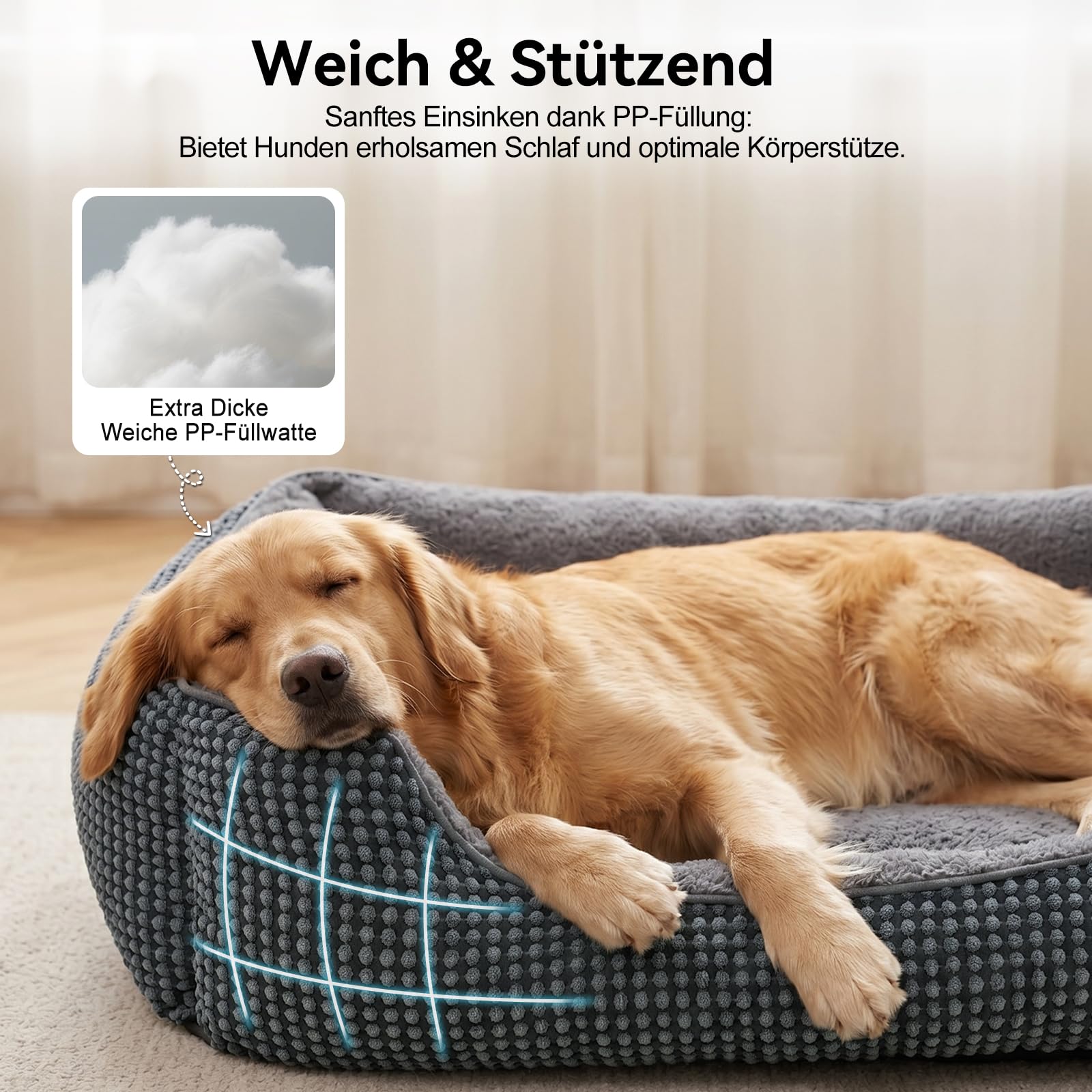 FURTIME Hundebett Mittelgroße Hunde, Hundekorb Waschbar Flauschig, Rutschfestes Hundekörbchen Hundebetten, Anti-Angst Hundebett für Mittelgroße und Kleine Hunde und Katzen, 63x53x20cm