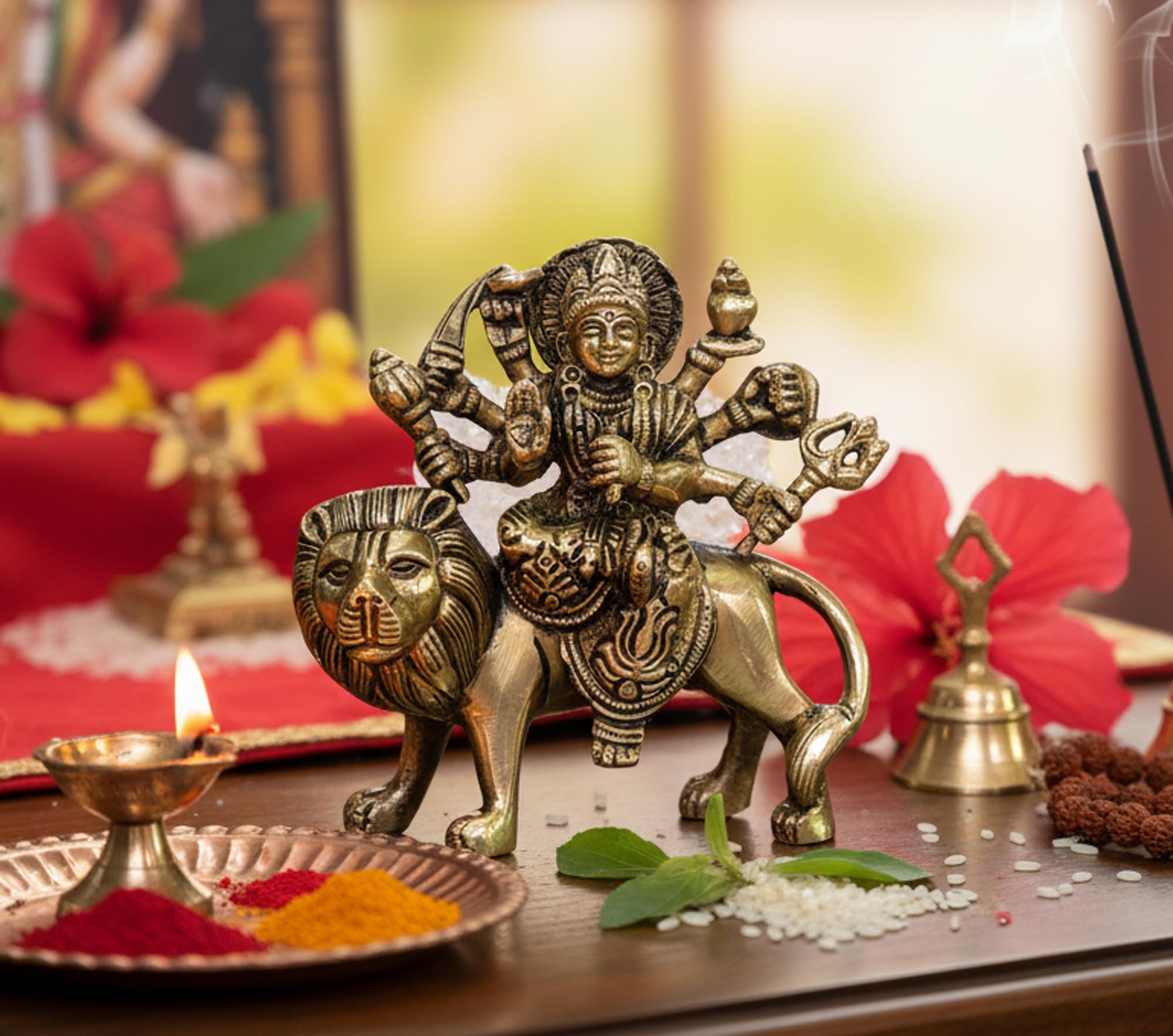 eSplanade Brass Maa Durga/MATA Rani Idol, Statue, moorti, murti for Home Mandir and Home Decor (4.6 Inches)