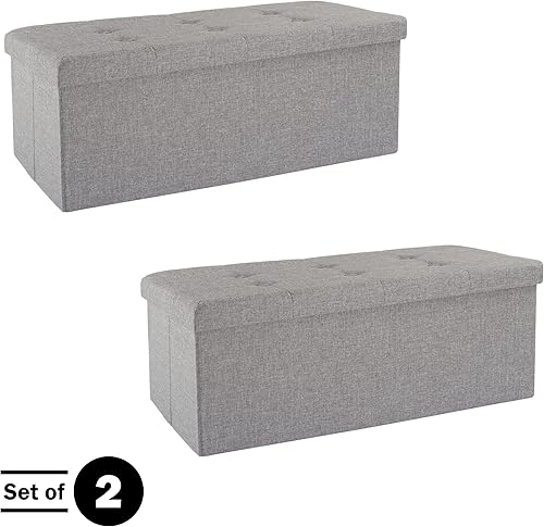 Miniatura 18 de Lavish Home - Banco otomano con almacenamiento, plegable, tapa acolchada de espuma con punzoneado de 30 pulgadas, gris oscuro