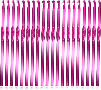 Crochet Hooks, 20 Pcs 4.5mm Crochet Hook US Size 7 Aluminum Knitting Needles Crochet-Supplies for DIY Yarn Crafts Beginners Rose Red
