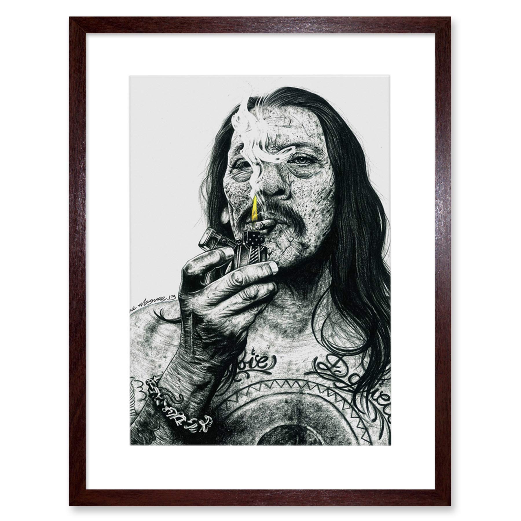 Wee Blue Coo Danny Trejo Tattoo Inked Ikons Wayne Maguire Artwork Framed Wall Art Print 12X16 Inch