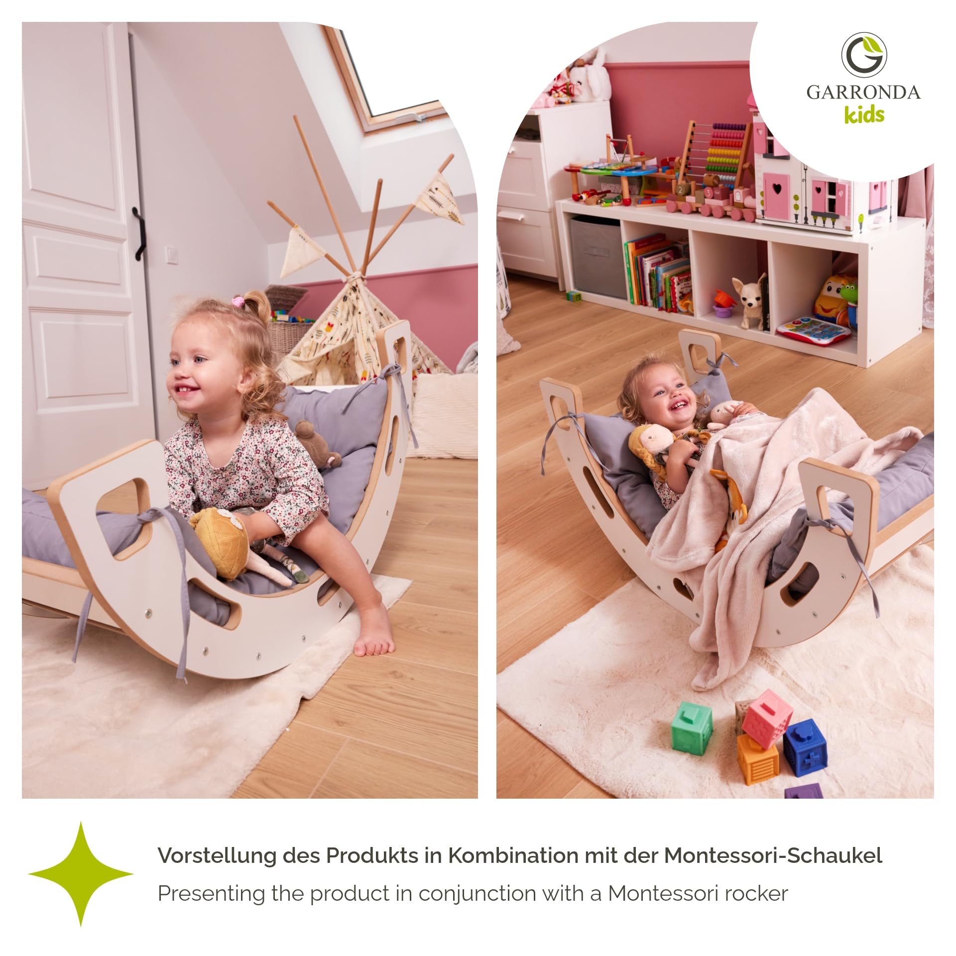 Garronda Coussin pour Arche d'escalade Pont d'escalade Vert GD-0063 | Coussin Matelassé 40 x 85 cm, Épais et Confortable, avec Cordons, pour Jouet Montessori, Arche d'Équilibre, Enfants dès 1 an
