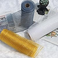Vista 6 de Deco Mesh de 10 pulgadas x 30 pies, tela de malla metálica dorada, cinta de malla decorativa de Navidad, cinta de malla para decoración de coronas