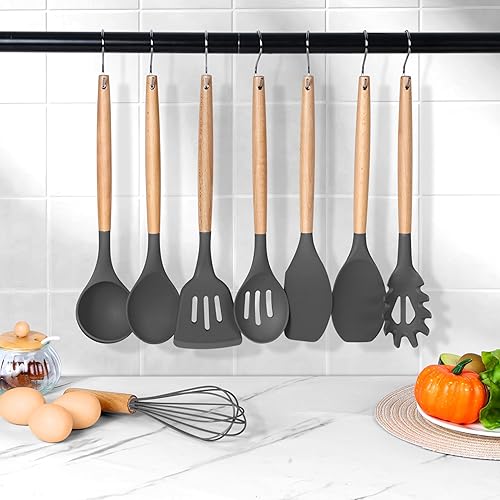 Miniatura 7 de Herogo Juego de 8 utensilios de cocina de silicona resistentes al calor, utensilios de cocina antiadherentes de grado alimenticio con mango de