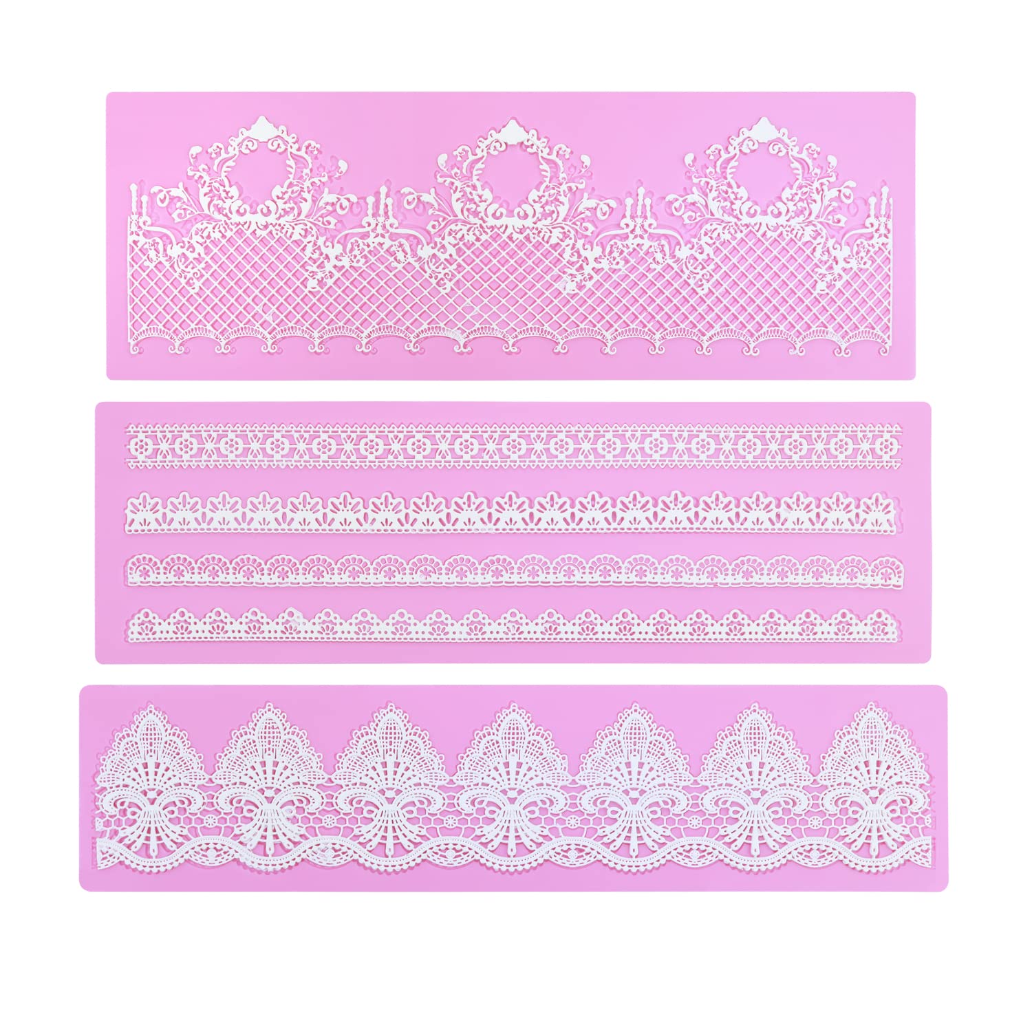 Silicone Molds for Cake Decorating - Embossing Lace Fondant Molds, Cake Flowers Lace Mats Set of 3