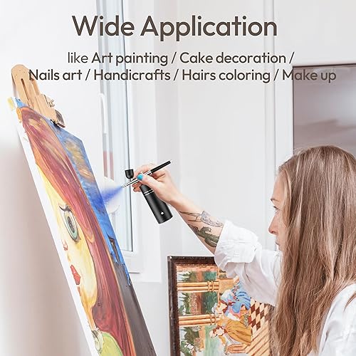 Miniatura 7 de Kit de aerógrafo con compresor 30PSI pistola de aerógrafo portátil recargable de mano inalámbrico cepillo de aire para uñas, arte, pintura,