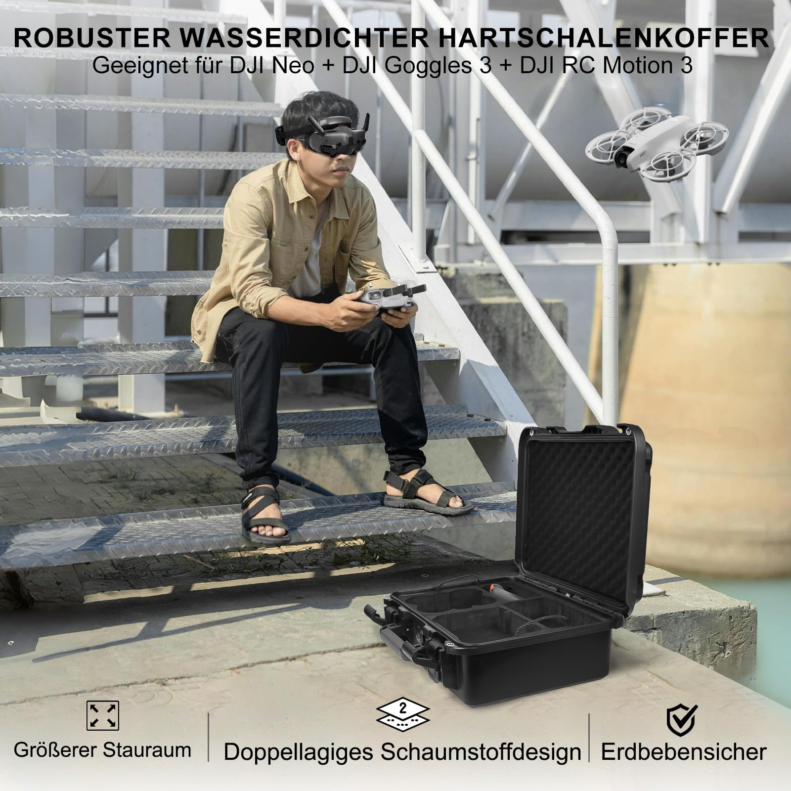 LEKUFEE Wasserdichter Koffer für DJI Neo 1 Drohne,Fly More Combo,RC 2,RC N3/N2,Goggles 3(Nicht für N3) /2/ Integra/DJI FPV Controller 3, RC Motion 3/2 und Zubehör (Nur Koffer)