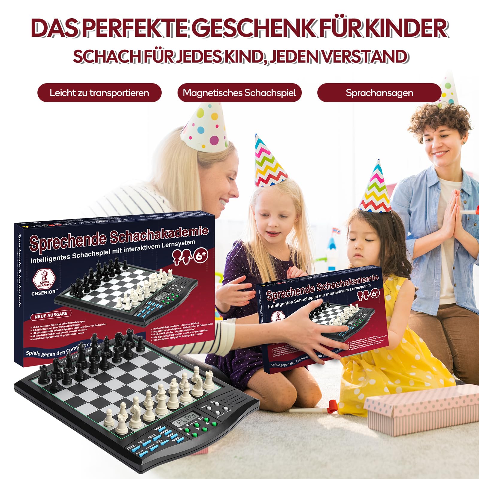 Elektronischer Schachcomputer mit Sprachtrainer & KI – Magnetisches Schachbrett mit Interaktivem Lernsystem – Für Anfänger, Fortgeschrittene, Kinder & Erwachsene (Deutsch)