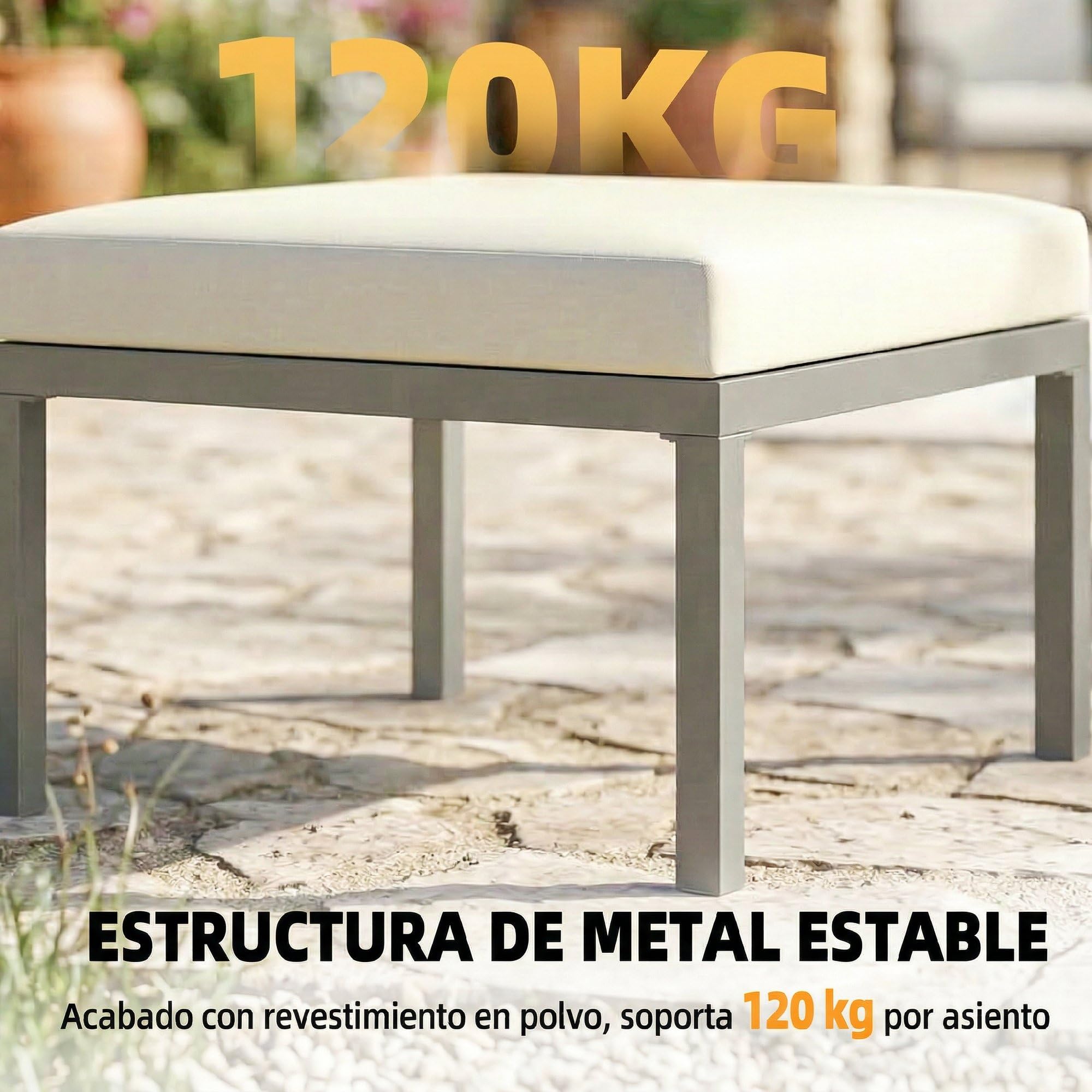 Outsunny Conjunto de Muebles Jardín Exterior Sofá Exterior Marrón Beige | 3 Piezas, Seccional Forma de L, Sofá de 3 Plazas, Reposapiés, Mesa Centro de Listones, Cojines de 10 cm, Terraza Patio