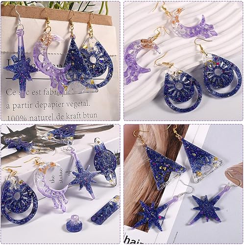 Miniatura 7 de DeryArcle Moldes de resina para pendientes, juego de moldes de silicona para joyería de estrellas de luna, molde de fundición de resina epoxi
