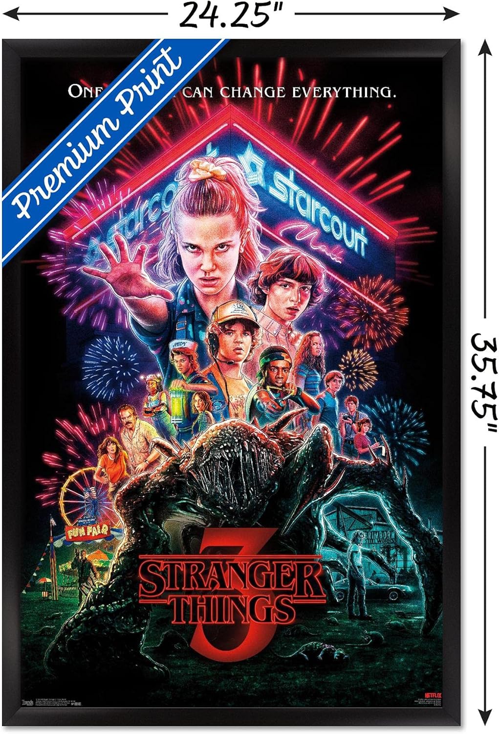 Trends International Netflix Stranger Things: Season 3 - One Sheet Wall Poster, 22.375" x 34", Black Framed Version