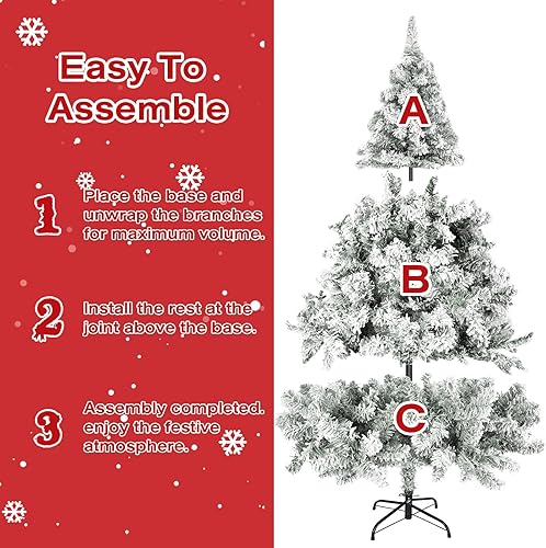 Miniatura 3 de Incbruce Árbol de Navidad artificial de 6 pies, árbol de Navidad con 1,000 puntas de rama, árbol de Navidad flocado con base estable de metal para