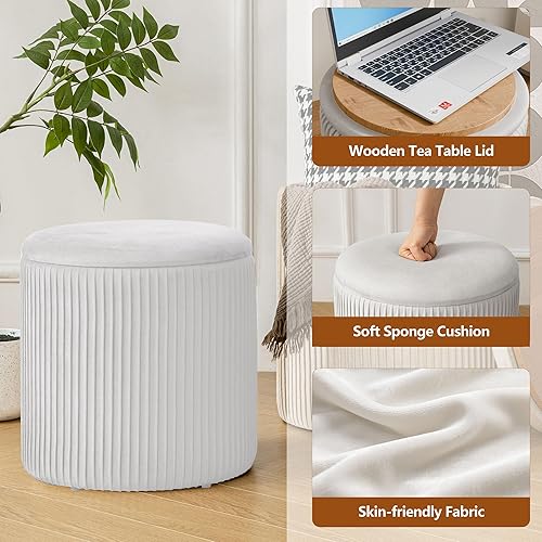 Miniatura 4 de Juego de 2 otomanas otomanas con almacenamiento, otomana de almacenamiento de terciopelo, taburete tapizado de esponja, soporte de 300 libras, mesa