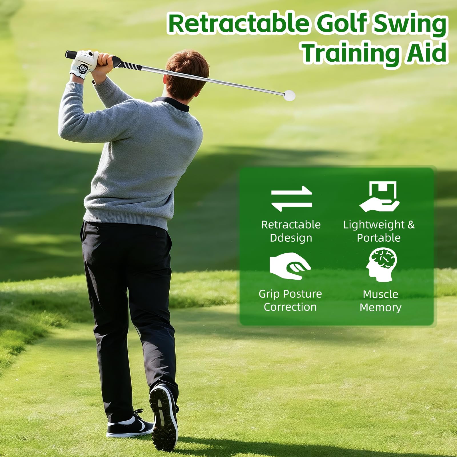 Golf Swing Trainer mit Armband, Einziehbare Golftrainingshilfe, Swing Click Feedback Trainingshilfe Set, Indoor Outdoor Übung Golf Zubehör Perfekte Golf Geschenke für Männer