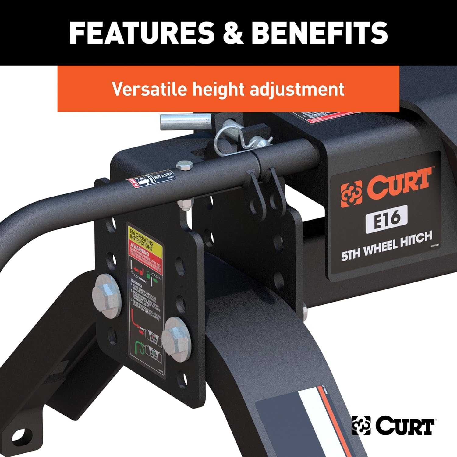 CURT 16116 E16 5th Wheel Hitch with Base Rails, 16,000 lbs